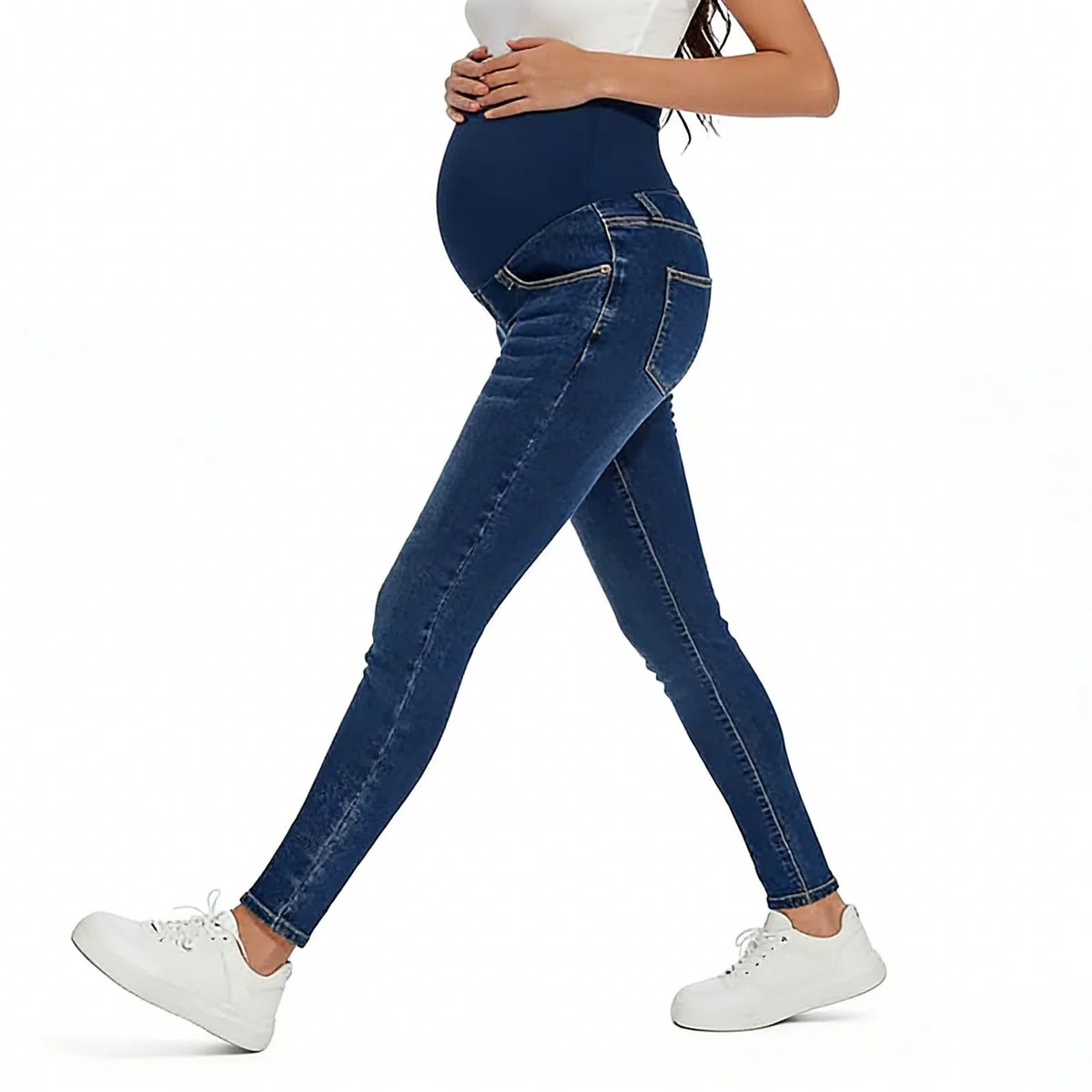 Jeans da Donna Incinta Vita Elasticizzata Pantaloni in Denim Supporto Addominale Pantalone con Tasche Leggings Pratici Jeans Morbidi Comodi Leggins Traspirante Pants per Gravidanza