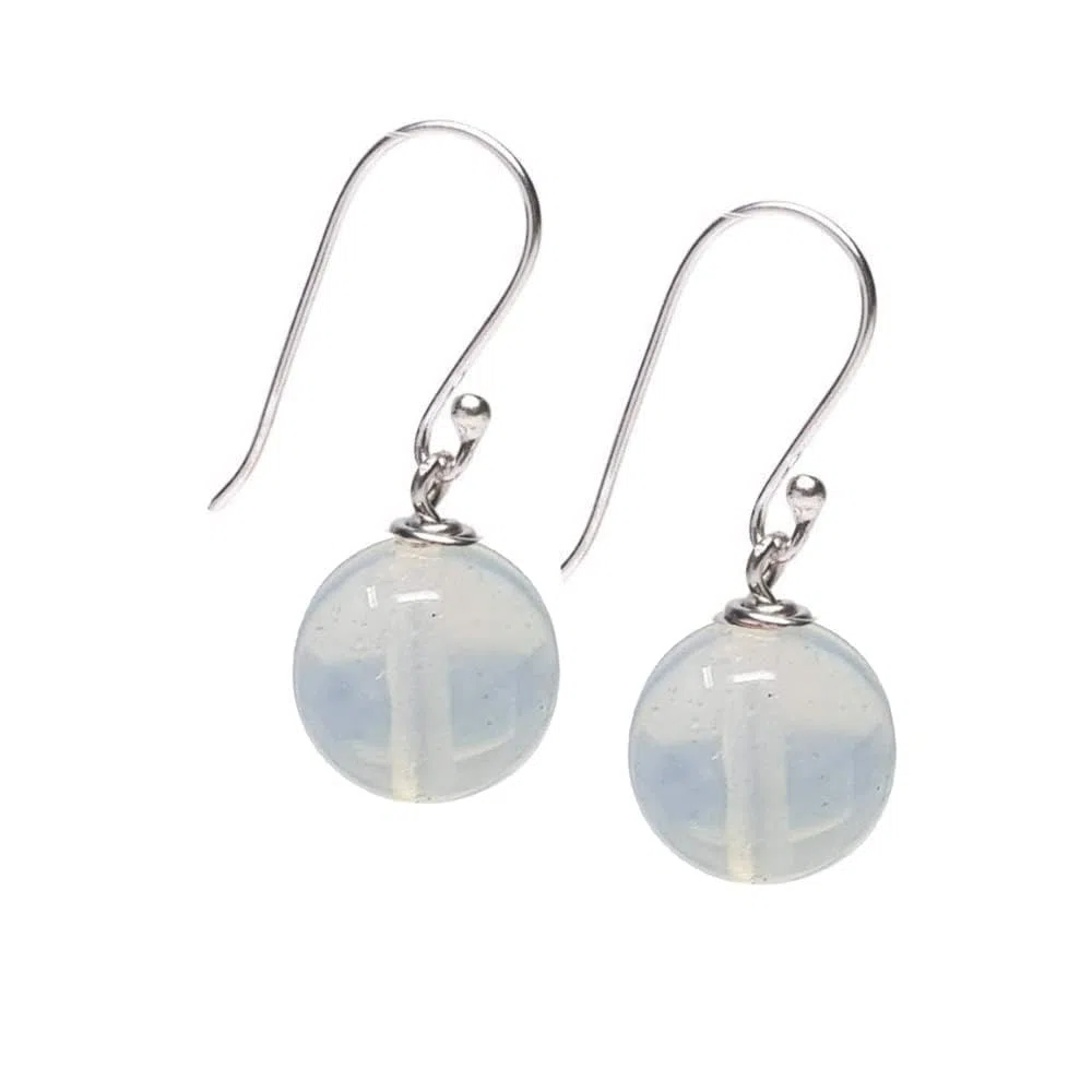 Orecchini pendenti pendenti in argento sterling con pietre preziose naturali da donna fatti a mano Orecchini con perline a sfera da 12 mm | Regalo per donne, ragazze (Opale di mare)