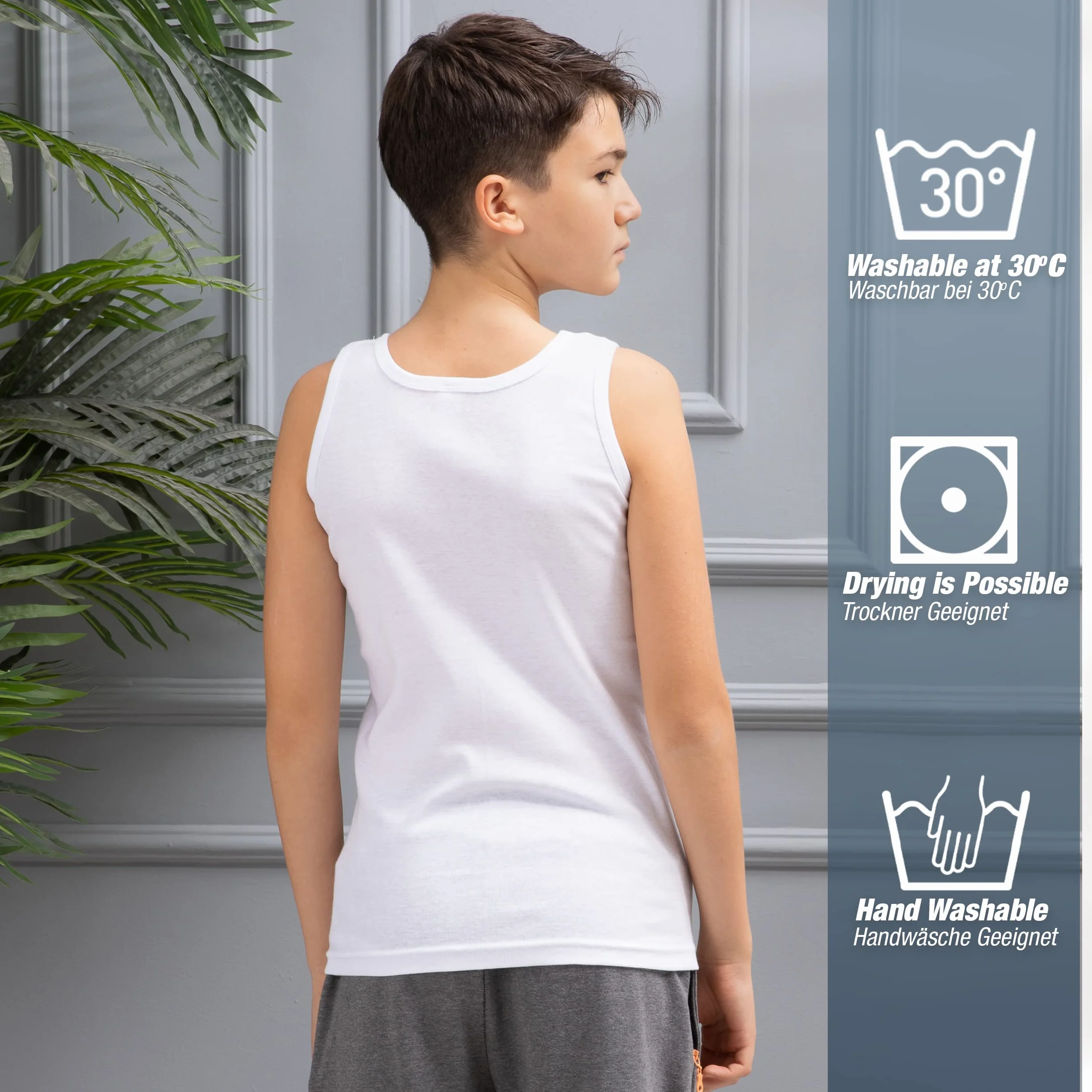 LOREZA ® 6 Canottiere da Bambino in 100% Cotone- Basics - 2-15 Anni