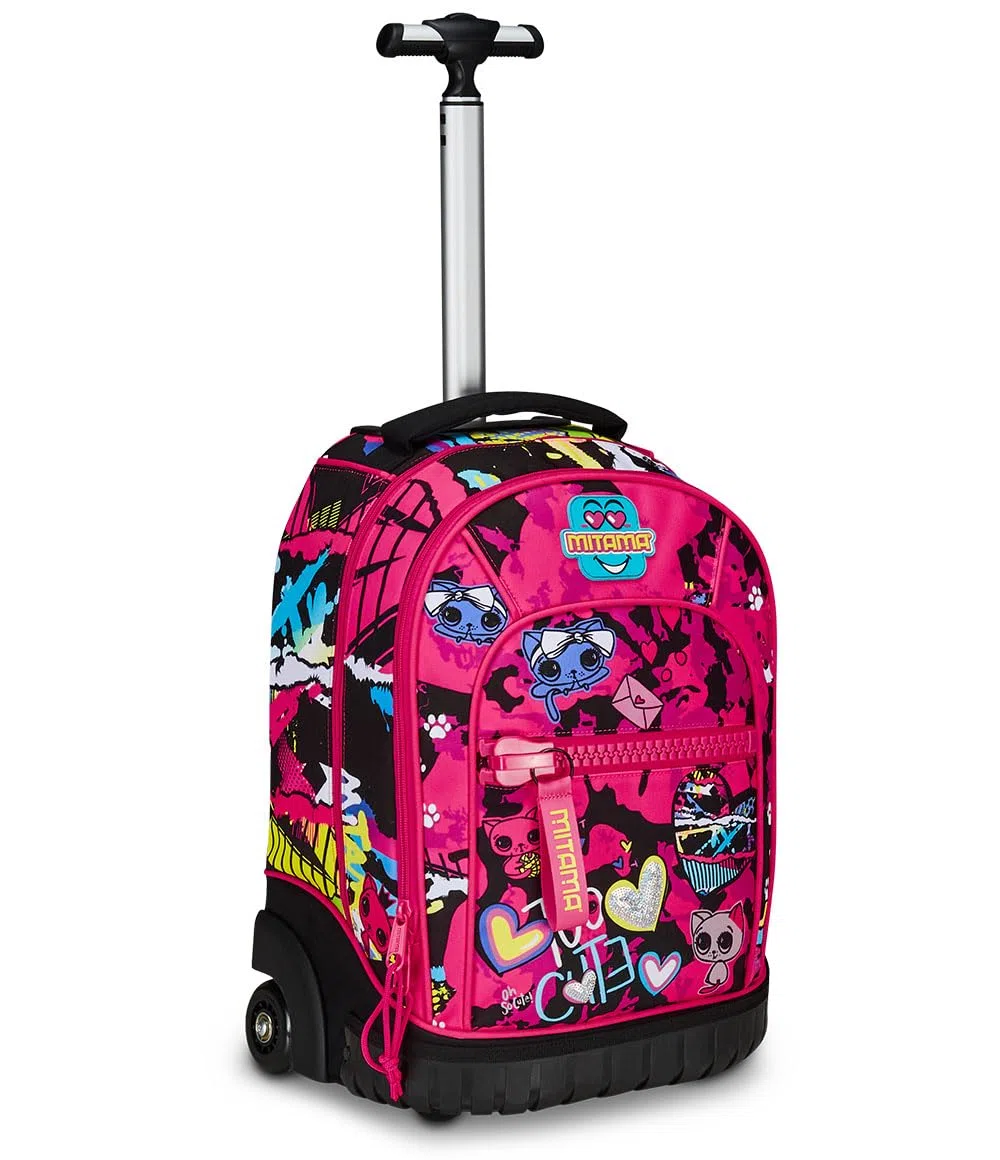Mitama Trolley Run Scuola Too Cute,Doppio Scomparto, Rosa, Scuola Elementare e Tempo Libero, Bambina Ragazza