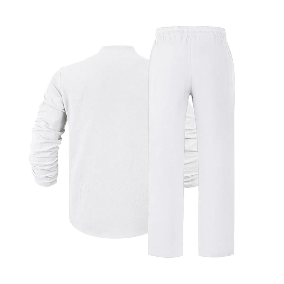 2 Pezzi Tuta Uomo Set Estivo in Lino, Camicia e Pantaloni con Elastico Vita, a Maniche Lunghe, Completo Traspirante Casual, per Spiaggia Vacanza Autunno