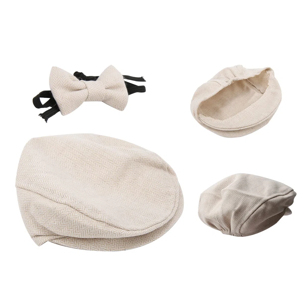 Cappello da Gentiluomo con Berretto Piatto Papillon Fotografia Prop Neonato Fotografia Puntelli Cappello con Papillon Set(Beige)