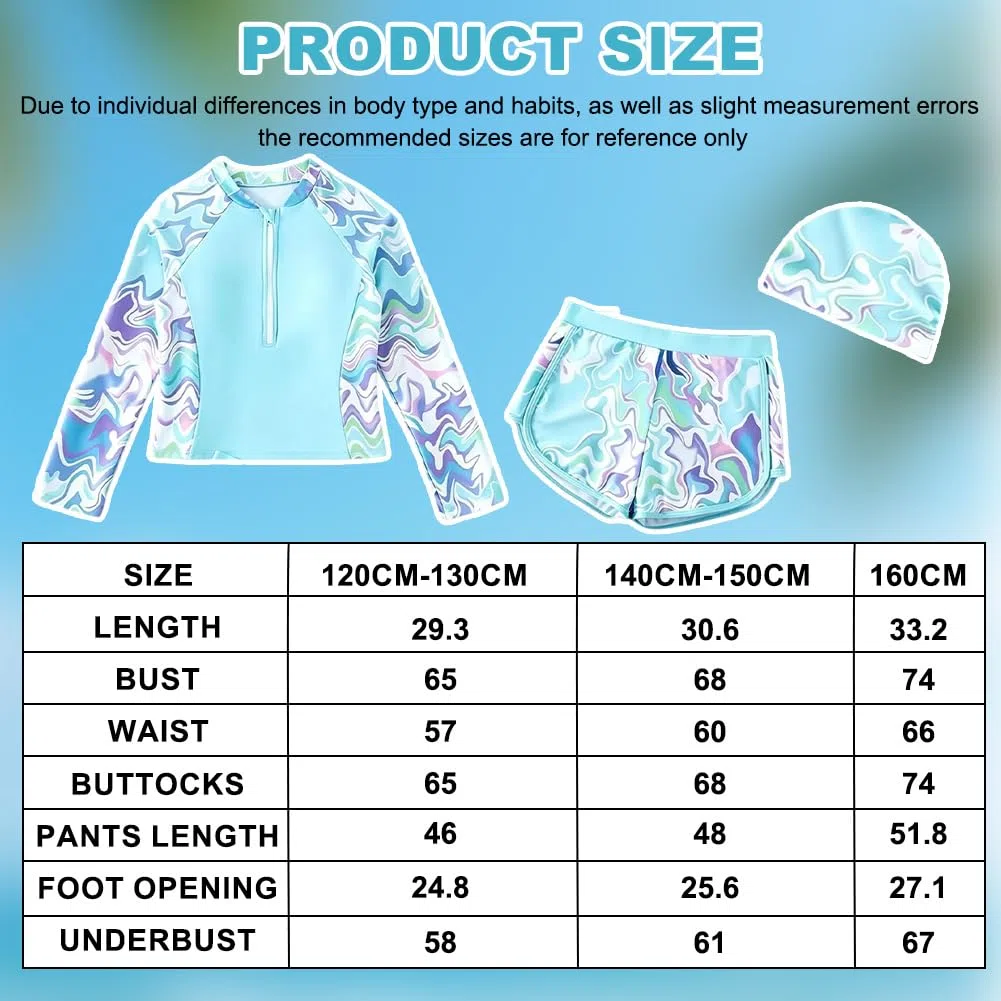 Set Rashguard da bambina, costume da bagno UV a maniche lunghe con imbottitura rimovibile, 1/2 zip con motivo floreale e pantaloncini da bagno, costume da bagno per adolescenti