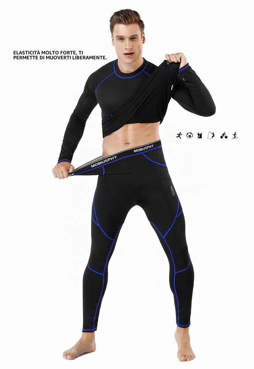 MOBIUSPHY Biancheria Intima Termica Uomo Biancheria Funzionale Uomo con Funzione Quick Dry Sportiva Set di Biancheria Intima Base Layer Traspirante Riscaldante per attività