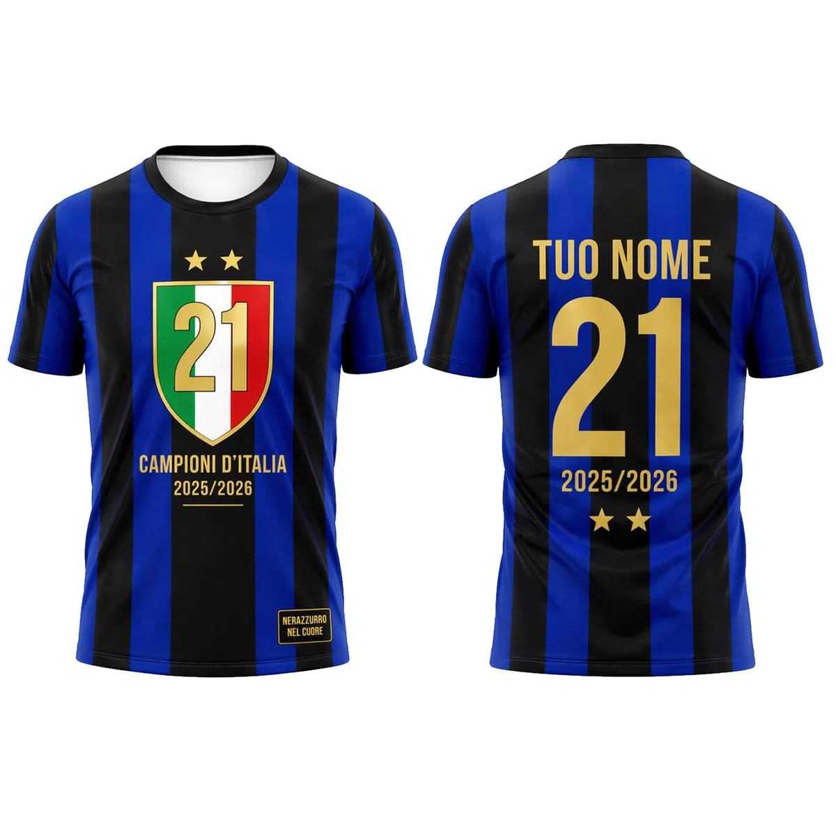 Fupies Maglia Calcio Personalizzata Stile Nero-Azzurro Campioni d'Italia 2025/2026 - Nome e Numero Personalizzabili - T-Shirt Sportiva Uomo - Idea Regalo Tifoso Scudetto