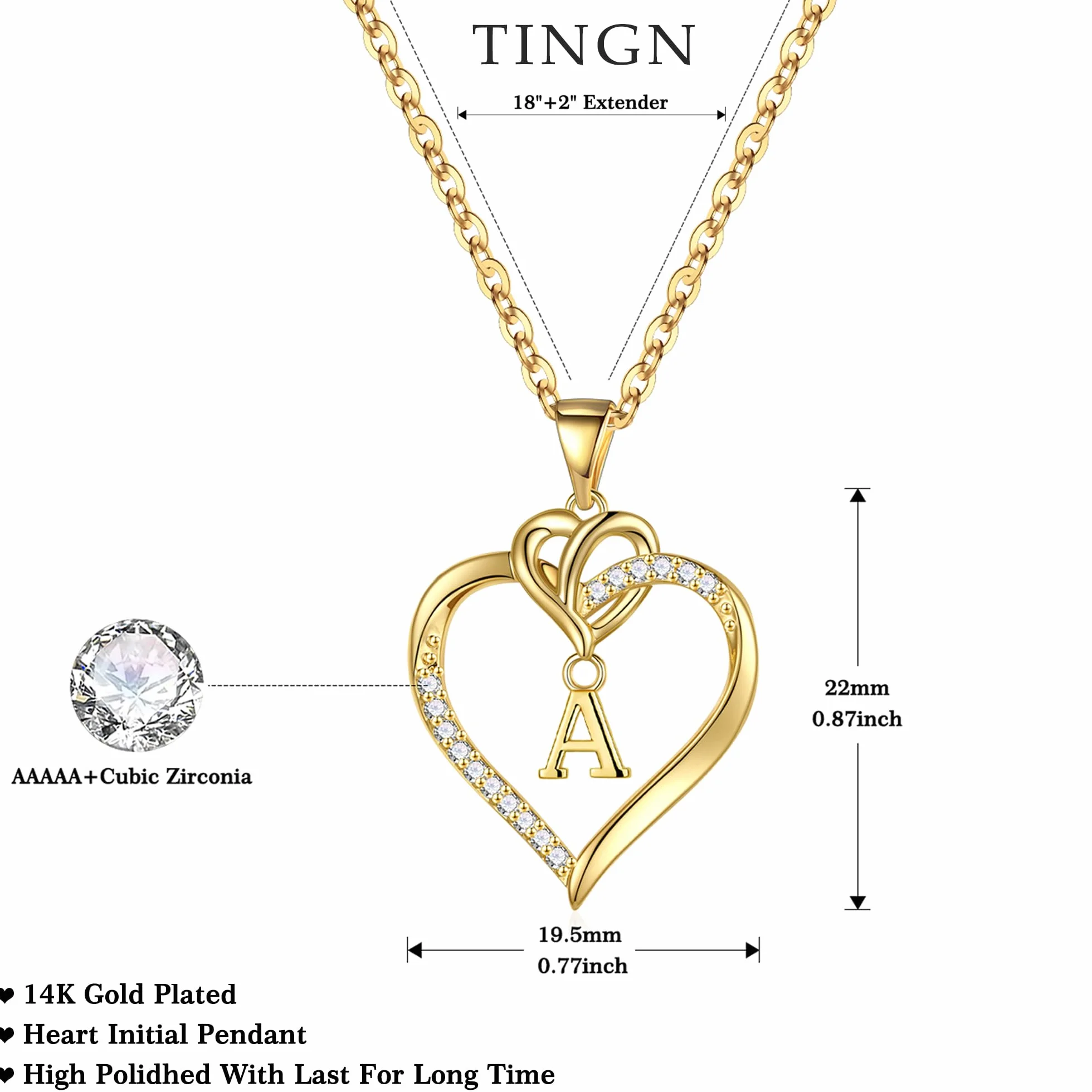 TINGN Collane con Iniziali a Cuore per Donne Ragazze, Collana con Ciondolo a Cuore Iniziale A-Z Placcato in Oro 14K Collana con Ciondolo a Cuore Delicato per Donne Ragazze Adolescenti Gioielli Regali