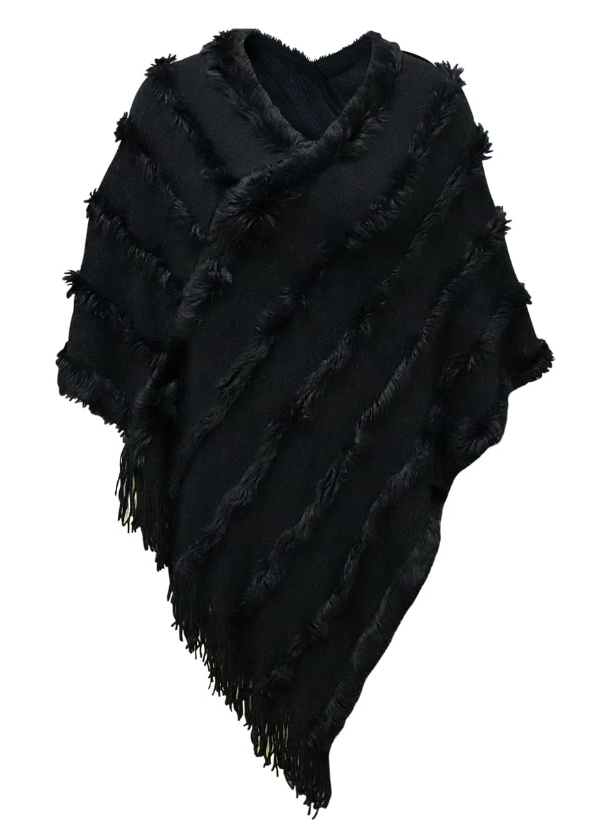 JFAN Poncho Donna Invernale Mantella Scialle in Maglia con Scollo a V Peluche Leggero Coprispalle Donna Elegante