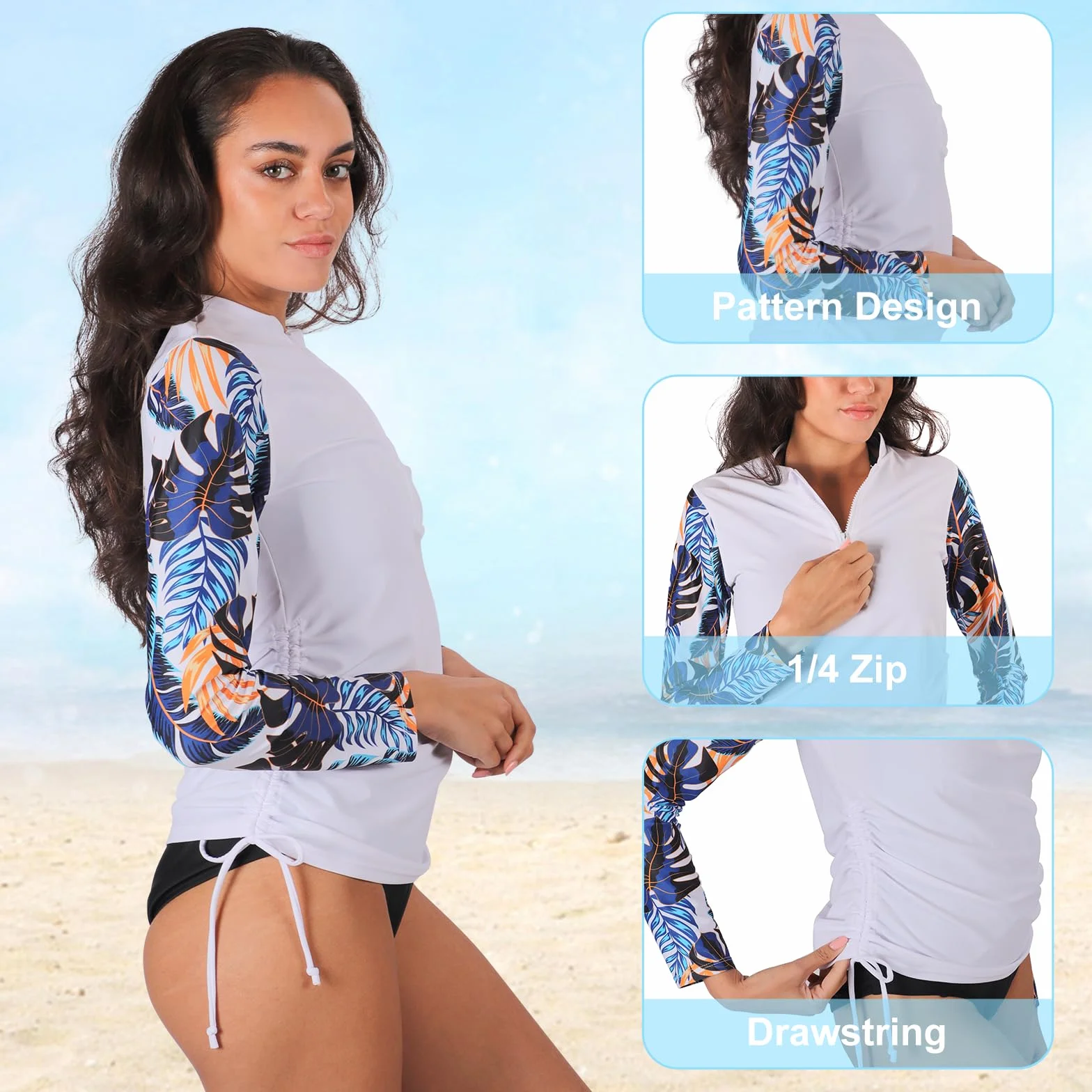 MASOCIO Maglia Anti UV da Donna Maniche Lunghe Rashguard Maglia Surf Mare UPF 50+ Asciugatura Rapida S-XXL