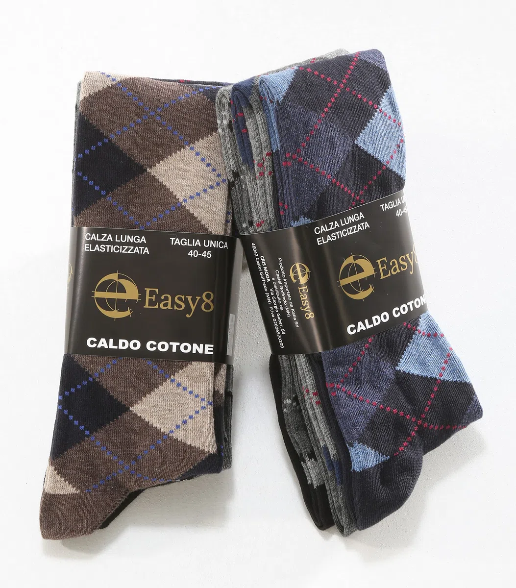 Easy8 Calze da Uomo Lunghe in Caldo Cotone, 6 PAIA, Calzini Uomo Lunghi, Colorati, Fantasia, Calzini Eleganti, Caldi, Invernali, Alti, Calzettoni