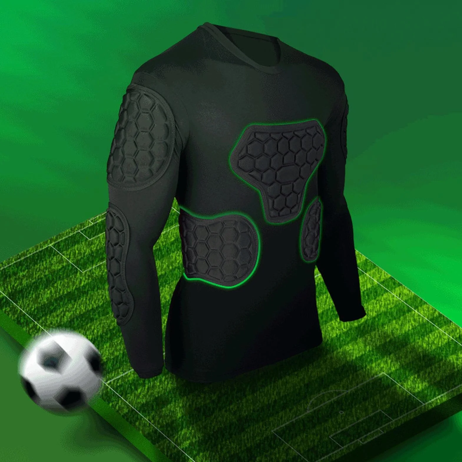 Maglia Imbottita A Compressione da Calcio, Bambini Ragazzi Camicia Imbottita A Compressione, Manica Lunga Maglia da Portiere, Camicie Imbottite Paintball per Calcio Basket Paintball