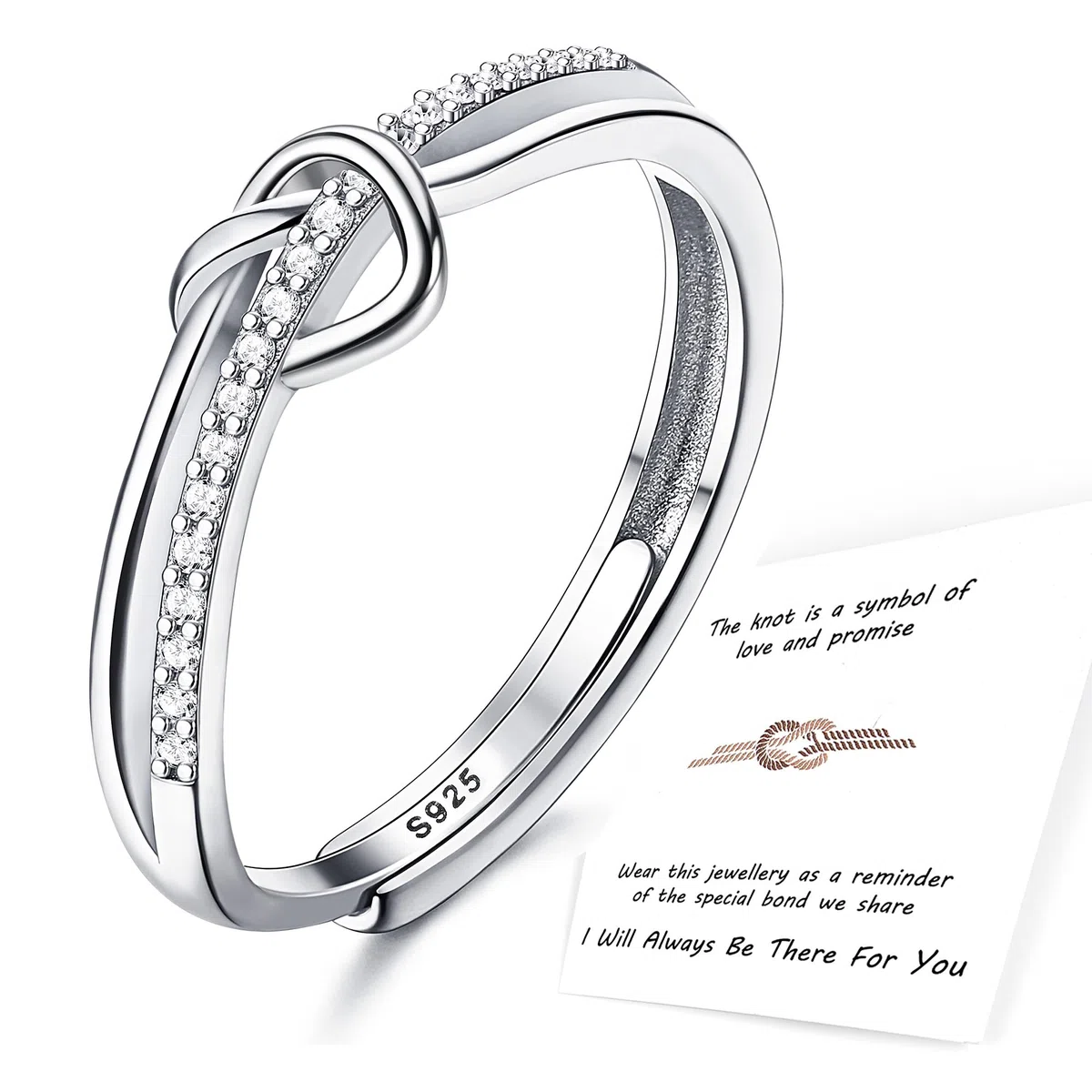 ADRAMATA Anello in Argento 925 per Donna, Anello Regolabile con Nodo d'amore, Anello di Fidanzamento in Argento 925 Regalo di Anniversario