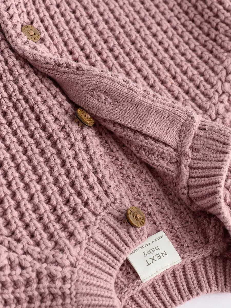 NEXT Bambina Cardigan in Maglia per Bebè con Scritta Ricamata sul Retro