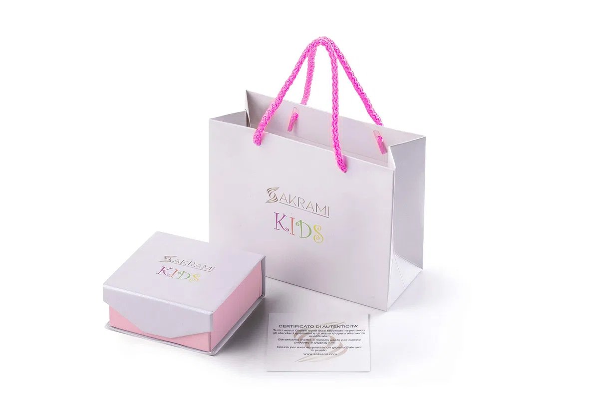 Sakrami Bracciale Argento 925 Bimba Cordoncino Bianco Farfalla Rosa Piastrina Incidibile Kids Collection + Confezione Regalo Personalizzata - Braccialetto per Nascita Comunione o Battesimo
