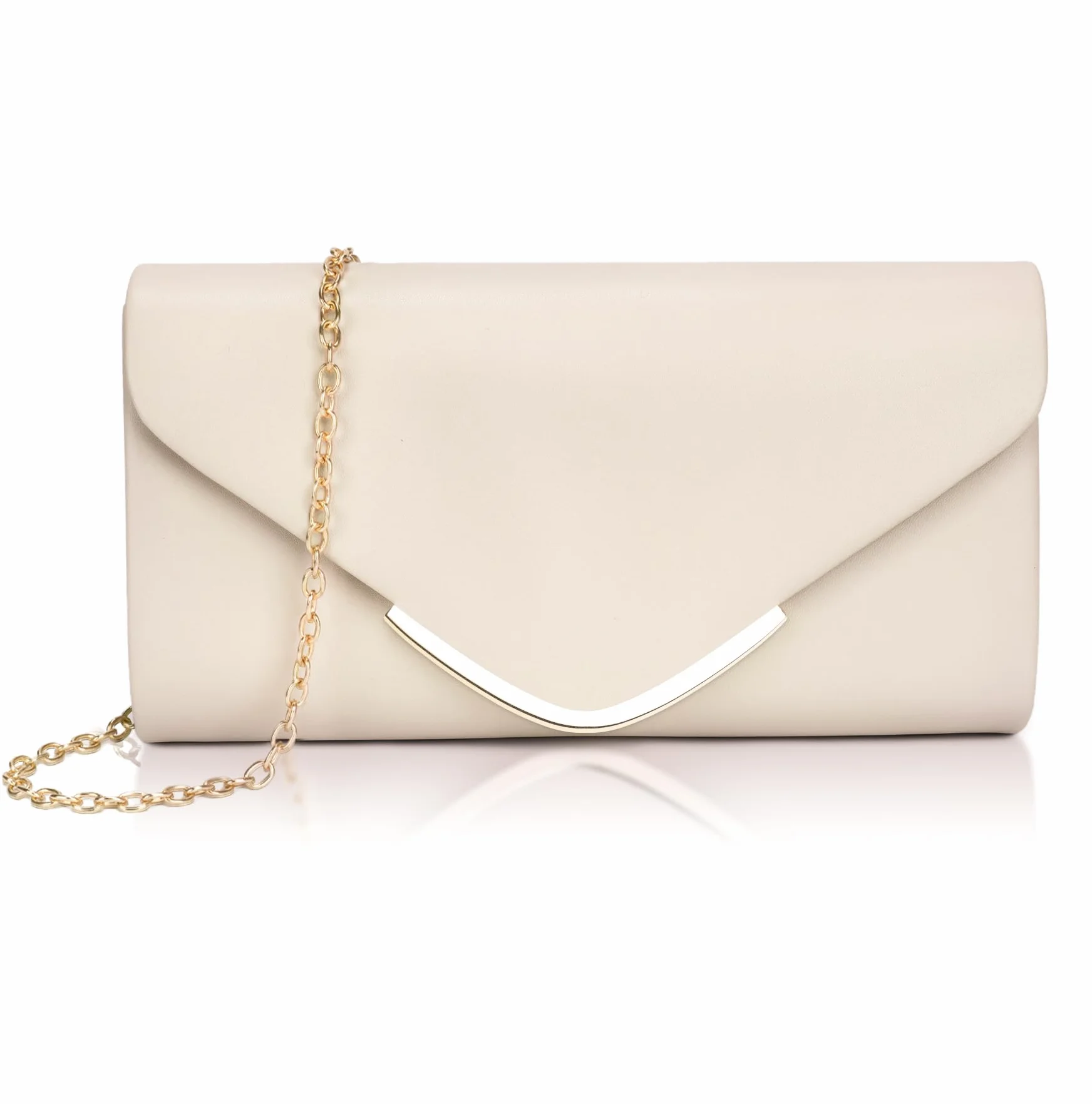 Larcenciel Pochette Donna Nuda, Borsa Tracolla Donna da Sera a Busta in Pelle Vegana Alla Moda con Catena, Elegante Borsa a Spalla Donna