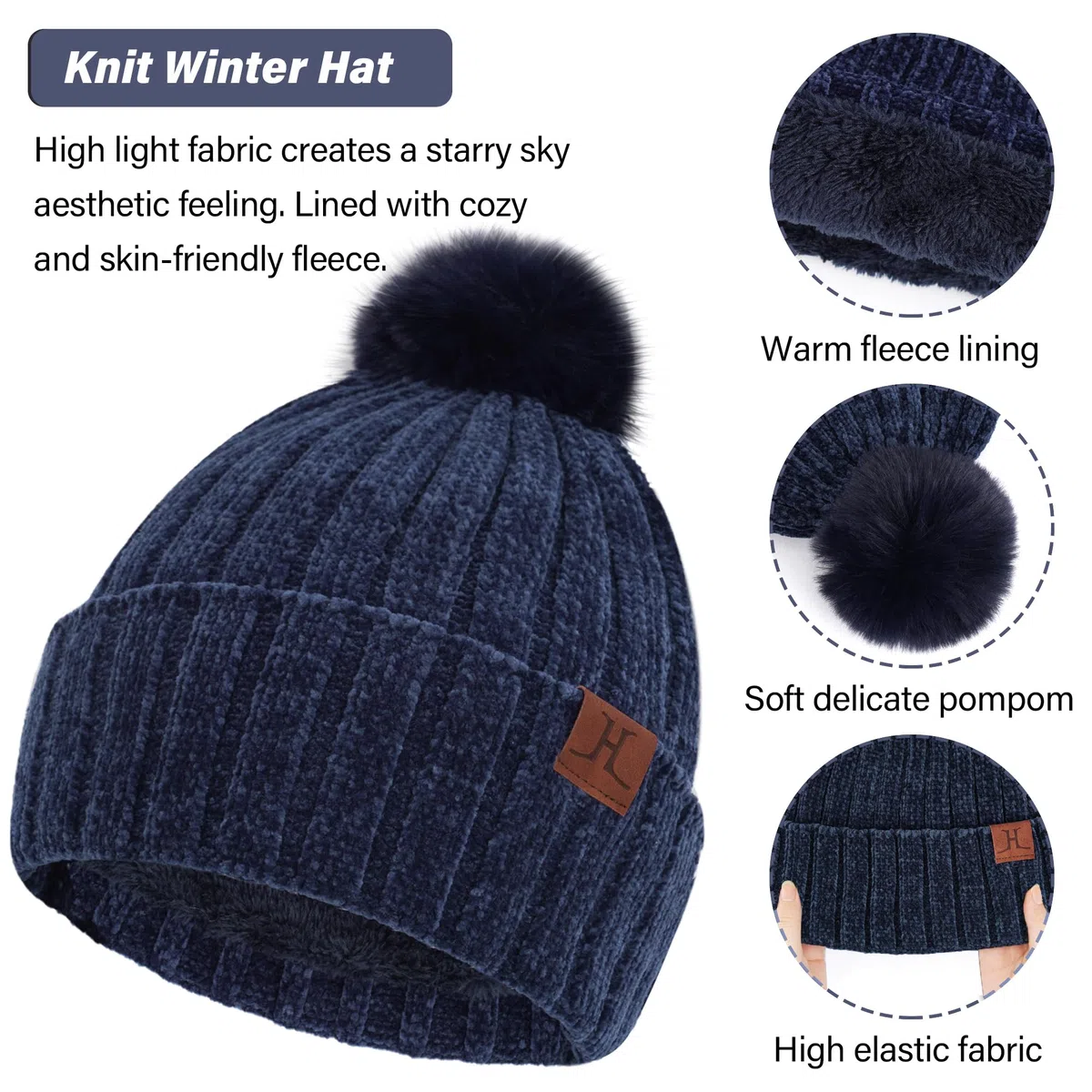ZASFOU Donna Inverno Berretto Cappelli Sciarpa Touchscreen Guanti Set Maglia ciniglia Teschio Berretto Caldo Pile Foderato