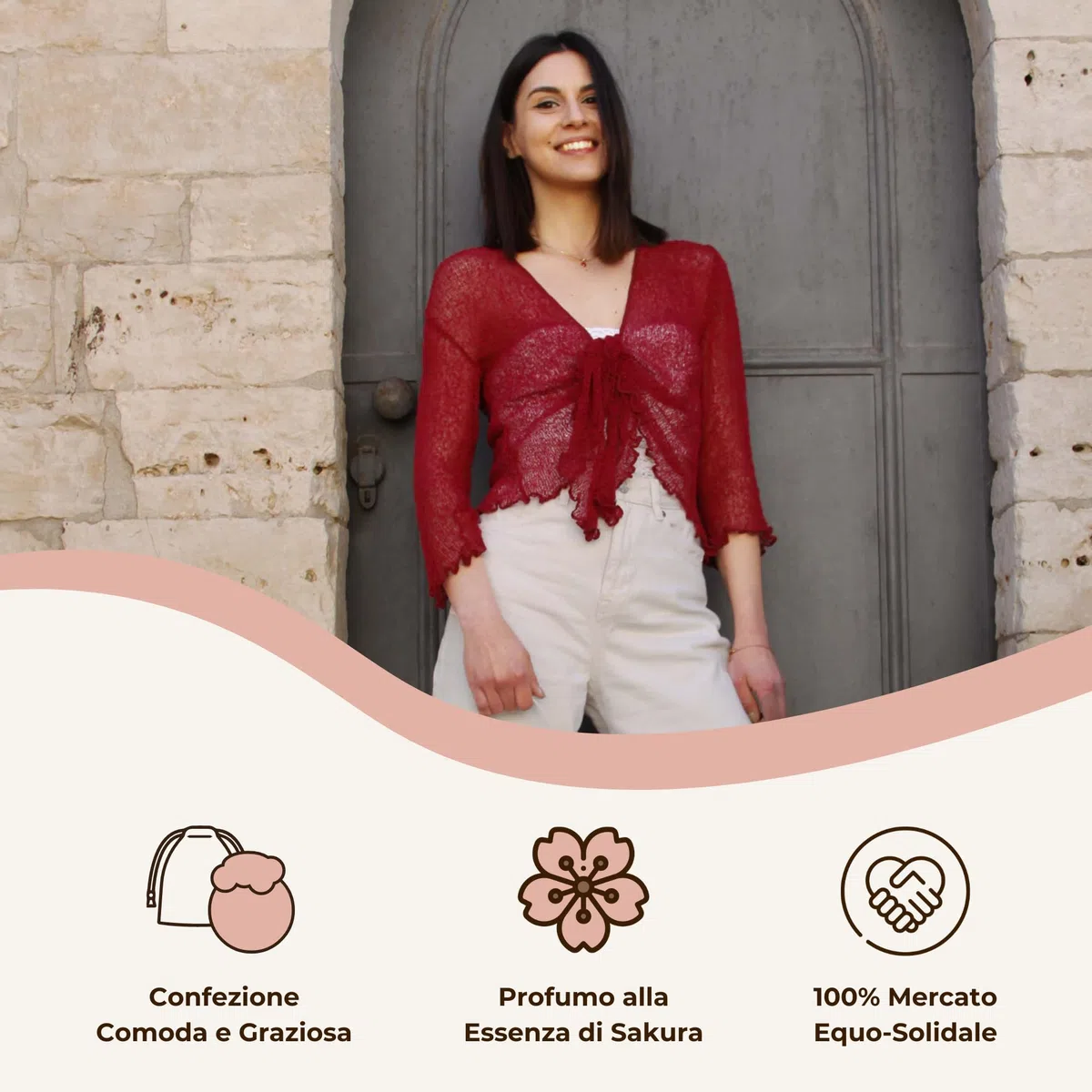 Cardigan Donna Primaverile Estivo Cardigan Donna Elegante in Rete di Viscosa Termica con Essenza di Fiore di Ciliegio