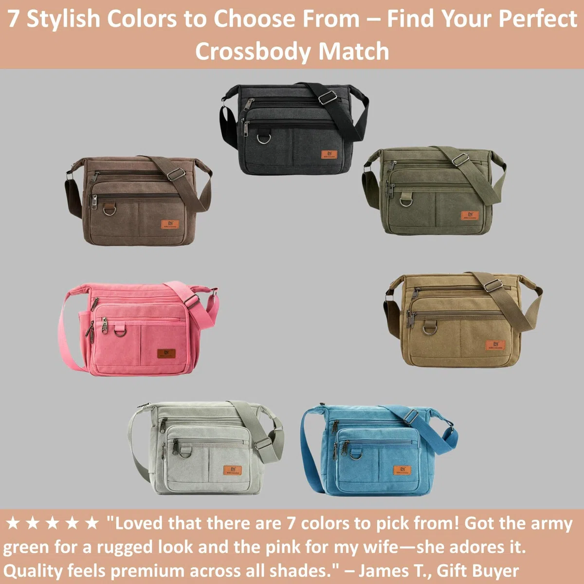 W&G traveler Borsa di tela Messenger, borsa crossbody del computer portatile da 13 pollici, borsa a tracolla della macchina fotografica di Sling Sathel per gli uomini Donne