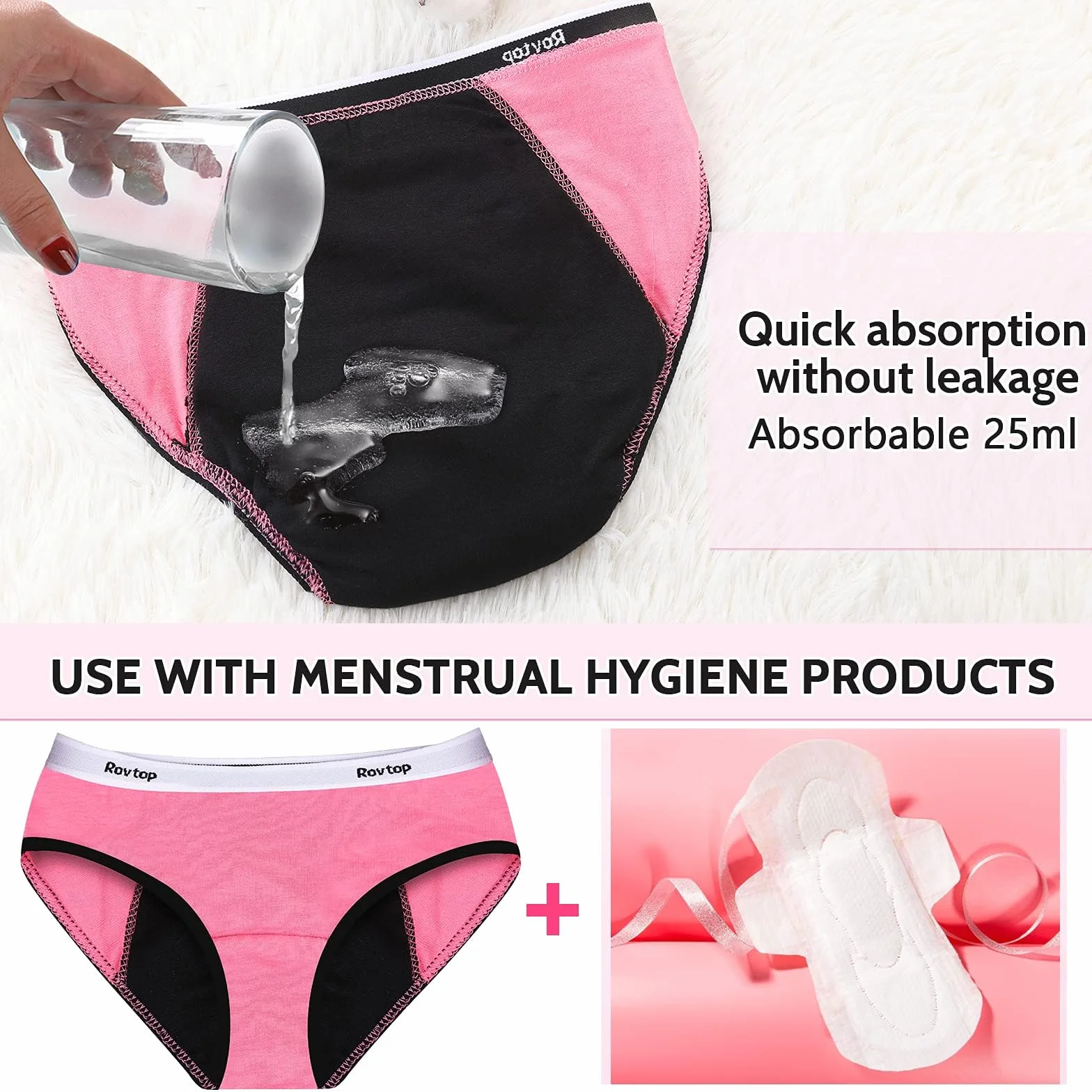 Rovtop Girls Menstrual Period Pants Teenager, Kids 5Pcs Soft Cotton Menstrual Briefs, Period Knickers Girls Leak-Proof, Clean And Washable, Teenage Menstrual Underwear for 8-16 Years Black