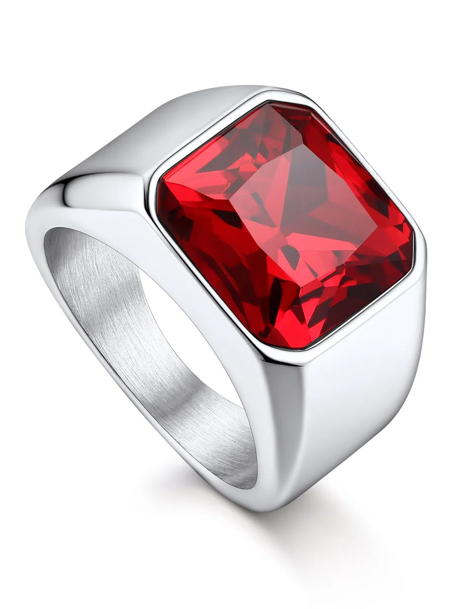 Bandmax Anello Uomo Donna in Acciaio Inossidabile, Anello Argento/Nero Uomo con Pietra Rubino/Zaffiro/Smeraldo/Onice Nero, 7-14 Misura Anello Ragazzo, Confezione Regalo