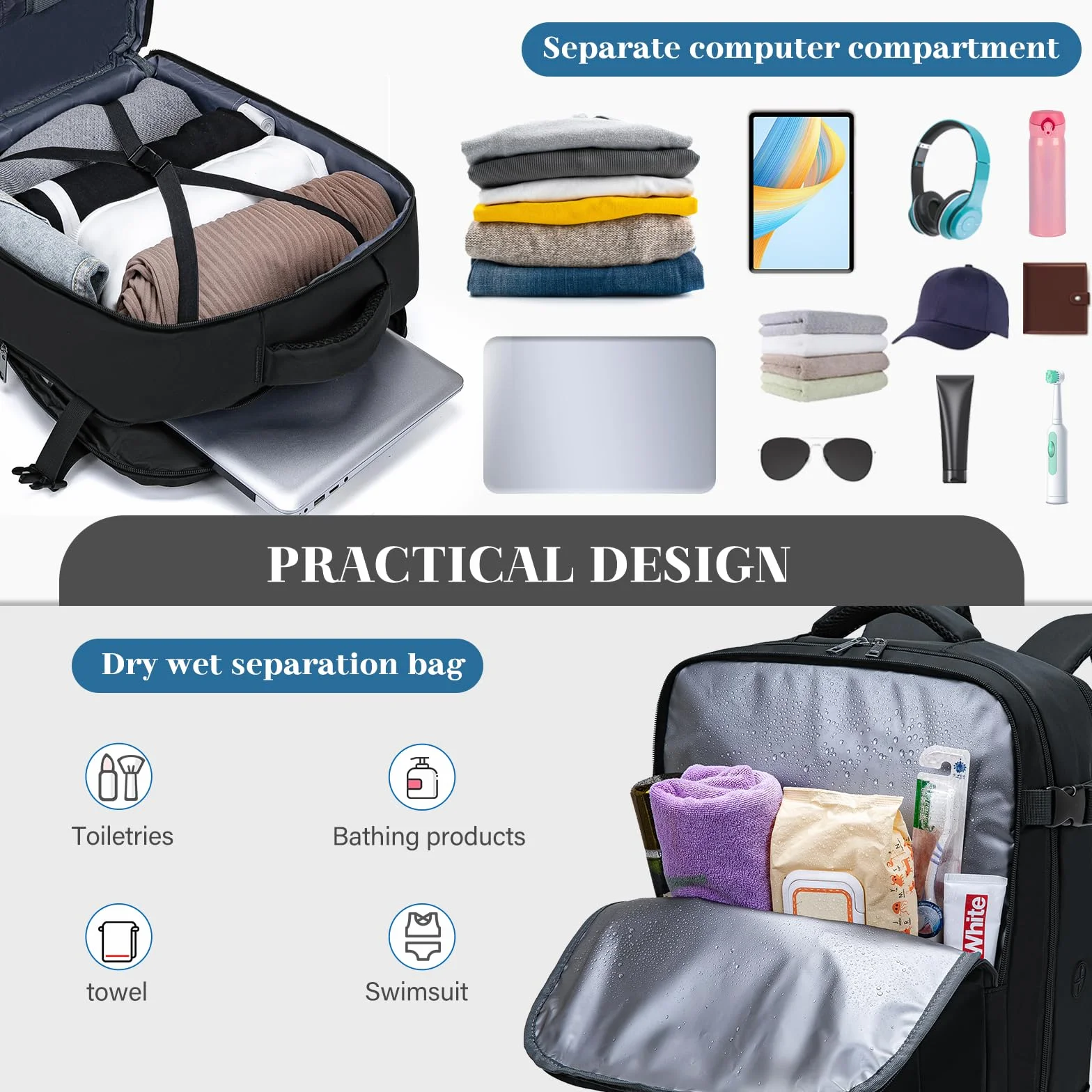 Hayayu Bagaglio A Mano per Easyjet 45x36x20 Borse da Cabina per Easyjet 45x36x20 Valigia 32L Zaino da Viaggio Aereo Bagaglio A Mano Con Tasca Antifurto Cabina Viaggio Zaino per Computer 15,6