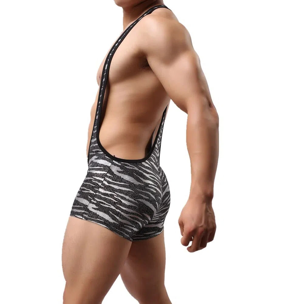 Uomo Bodysuit Wrestling Singlets Leopard Gym Underwear
