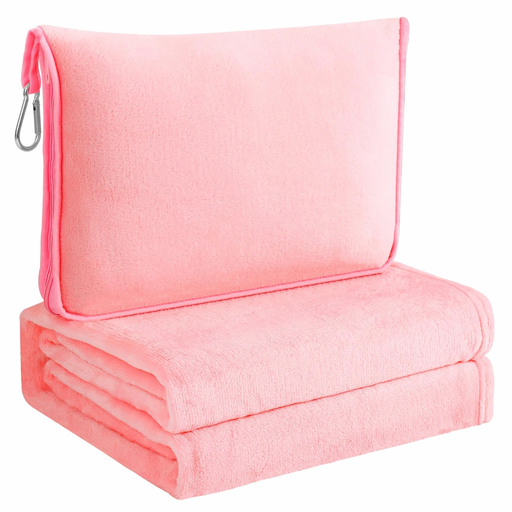 Coperta da Viaggio in Pile Con Cuscino - Pieghevole per Aereo, Auto - Gadget da Viaggio Portatile per Adulti, Bambini - Custodia, Manica Bagagli, Clip per Zaino