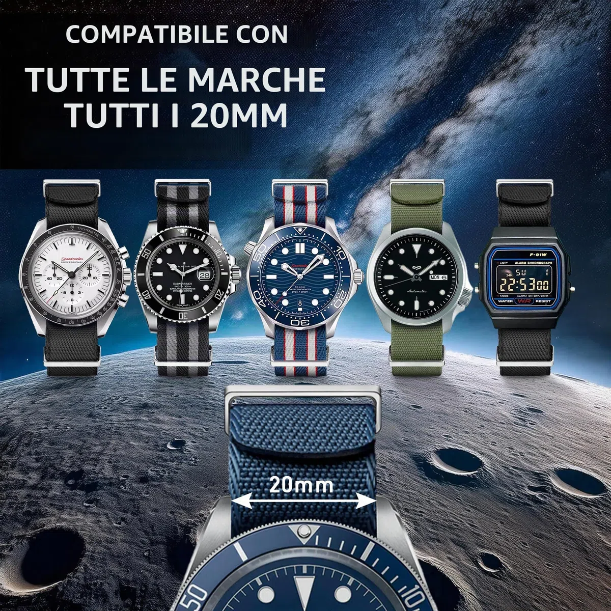 HORACE Cinturino Orologio NATO 20mm Nylon Morbido – Compatibile con Omega x Swatch MoonSwatch – Strumenti Inclusi