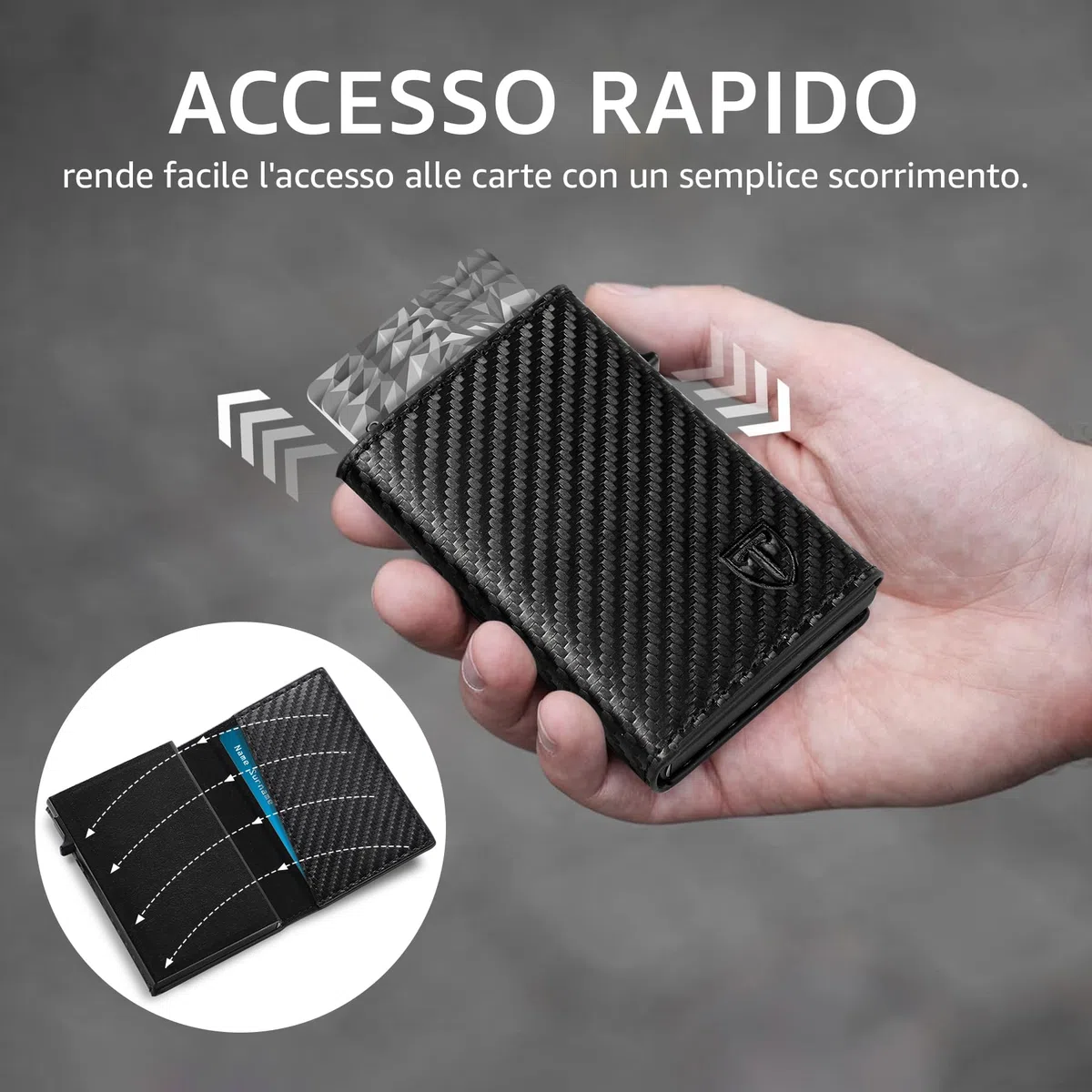 TENBST Portafoglio, Slim Porta Carte di Credito Uomo con RFID Anticlonazione, Portacarte Piccolo Magnetico, Porta Tessere con Portamonete e Contanti, Idea Regalo - Carbon Nero