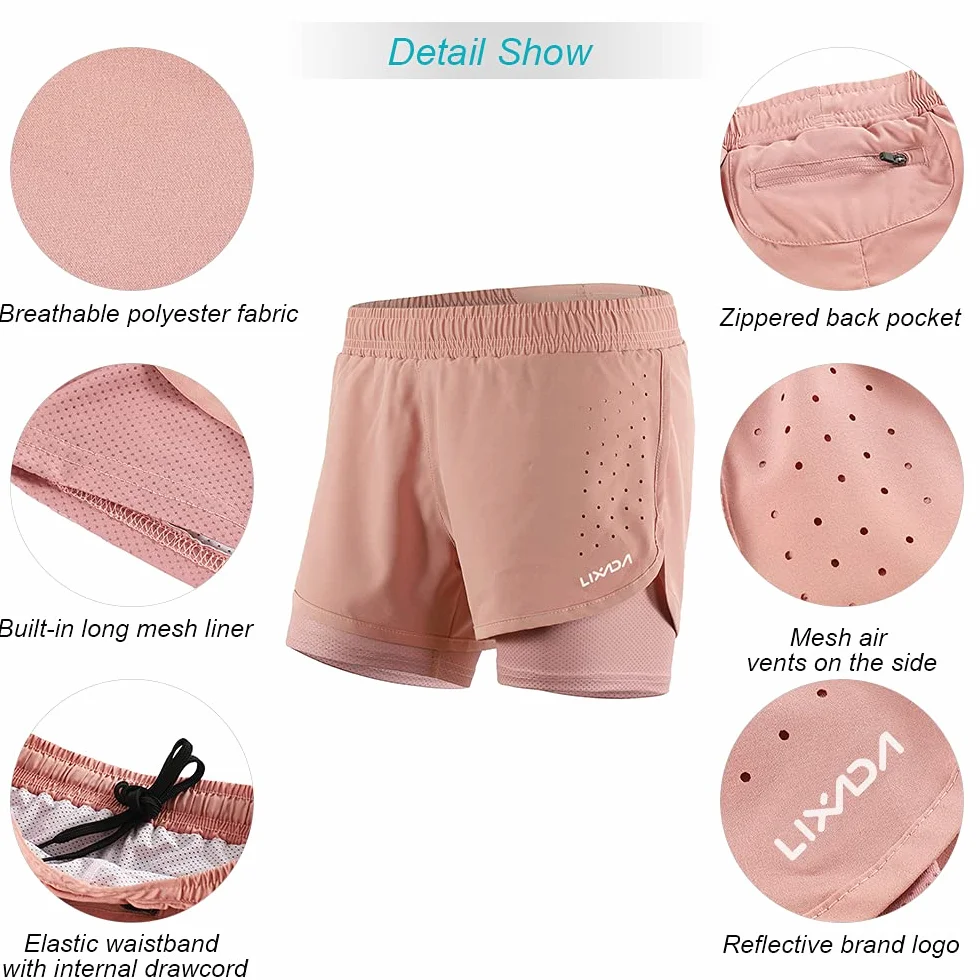 Lixada Pantaloncini da Corsa 2 in 1 da Donna, ad Asciugatura Rapida, Traspiranti, Allenamento Attivo