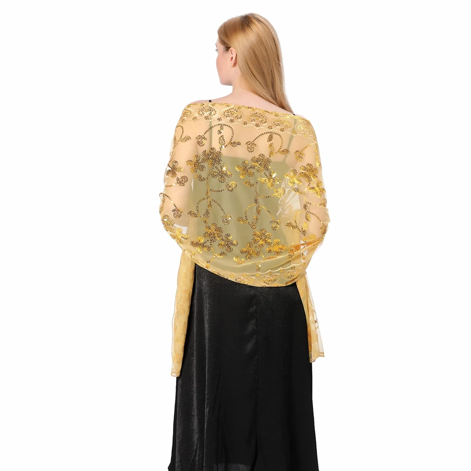 GIBZ Scialle da Donna Ricamato con Glitter Sottili Stole Floreali Vintage con Paillettes per Abiti da Sera da Sposa