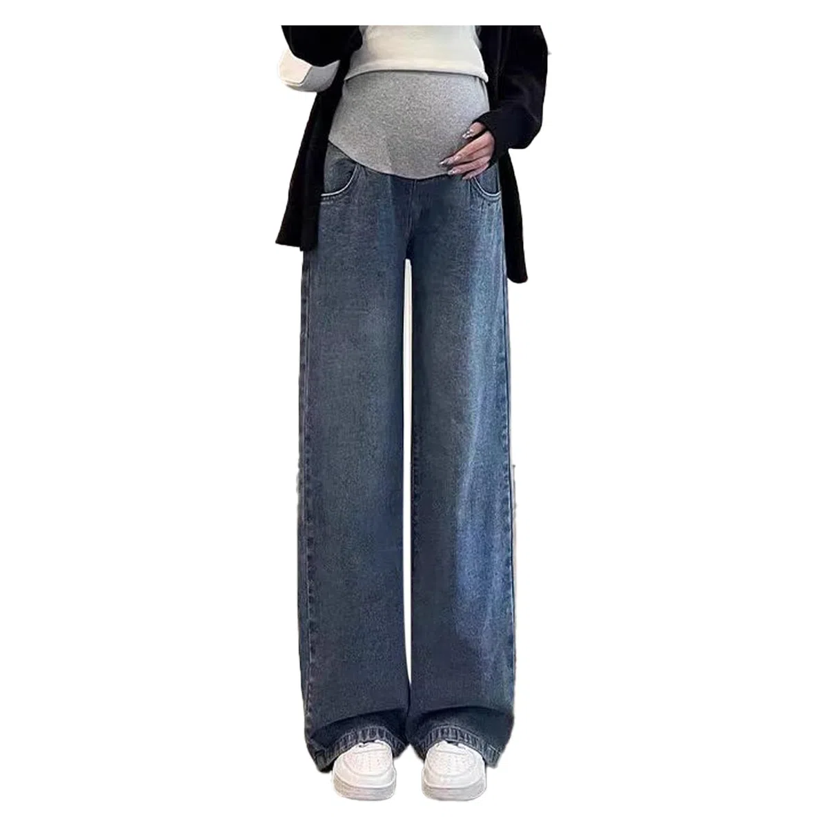 Jeans da donna incinta con design a gamba larga, cintura regolabile e tasche su entrambi i lati, eleganti ed eleganti, pratici per tutti i giorni e il lavoro