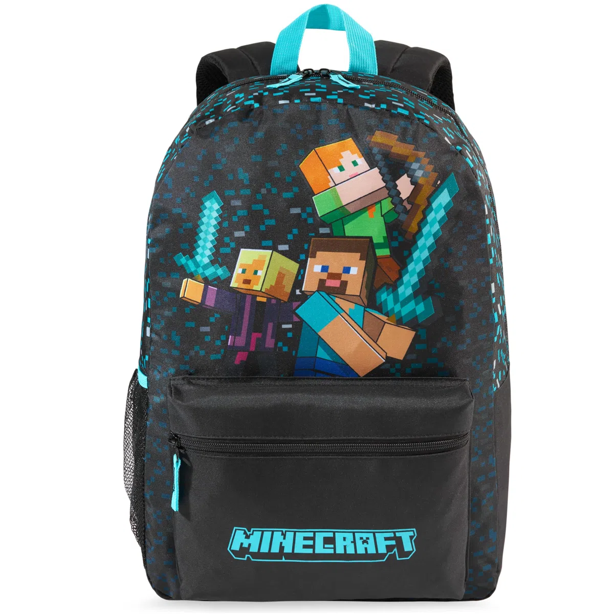 Get Trend Minecraft Zaino Scuola Ragazzo, Borsa Zaino Grafica Pixel Spallacci Regolabili Imbottiti Tasca a Rete Ideale per Scuola (Blu/Nero Minecraft)