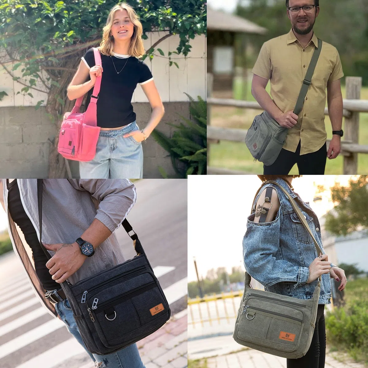 W&G traveler Borsa di tela Messenger, borsa crossbody del computer portatile da 13 pollici, borsa a tracolla della macchina fotografica di Sling Sathel per gli uomini Donne