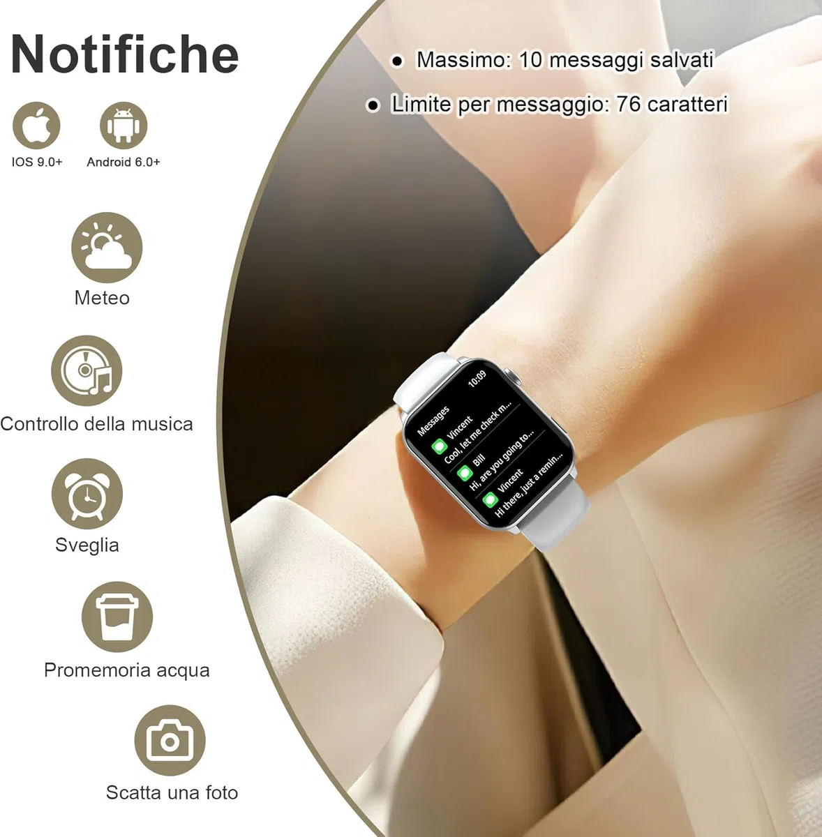 IOWODO Smartwatch Uomo Donna con Torcia LED, Chiamate Bluetooth,1.91" Schermo, Monitoraggio Cuore/SpO2/Sonno 24H,100 Modalità Sport, Fitness Tracker, IP68 Impermeabile, 2 Cinturini, per Android iOS