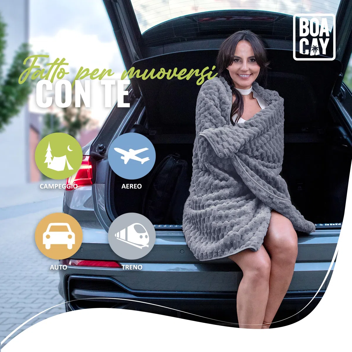 BOACAY Coperta da Viaggio Pieghevole per Aereo, Auto - Coperta da Ufficio Compatta - Cuscino Portatile per Adulti, Bambini con Custodia, Manica per Bagagli, Clip per Zaino