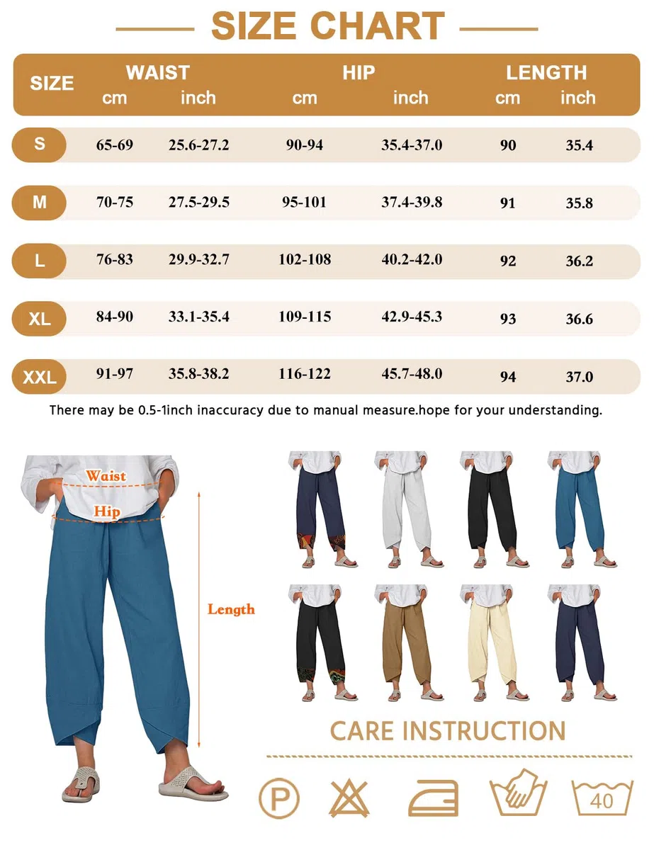 Yuson Girl Pantaloni estivi da donna, in lino, estivi, in cotone, casual, 7/8, per il tempo libero, pantaloni capris, elasticizzati, a vita alta, pantaloni in lino, leggeri, con tasche