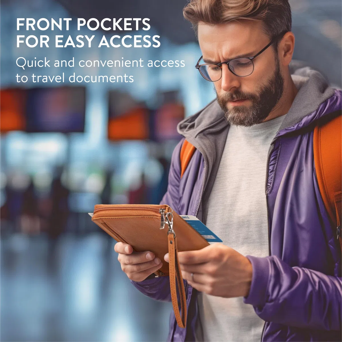 Navaris Porta Documenti da Viaggio - Passport Holder - Travel Wallet - Portadocumenti - Custodia Porta Passaporto e Carte - Portafoglio per Famiglie - Pelle PU Marrone Impermeabile