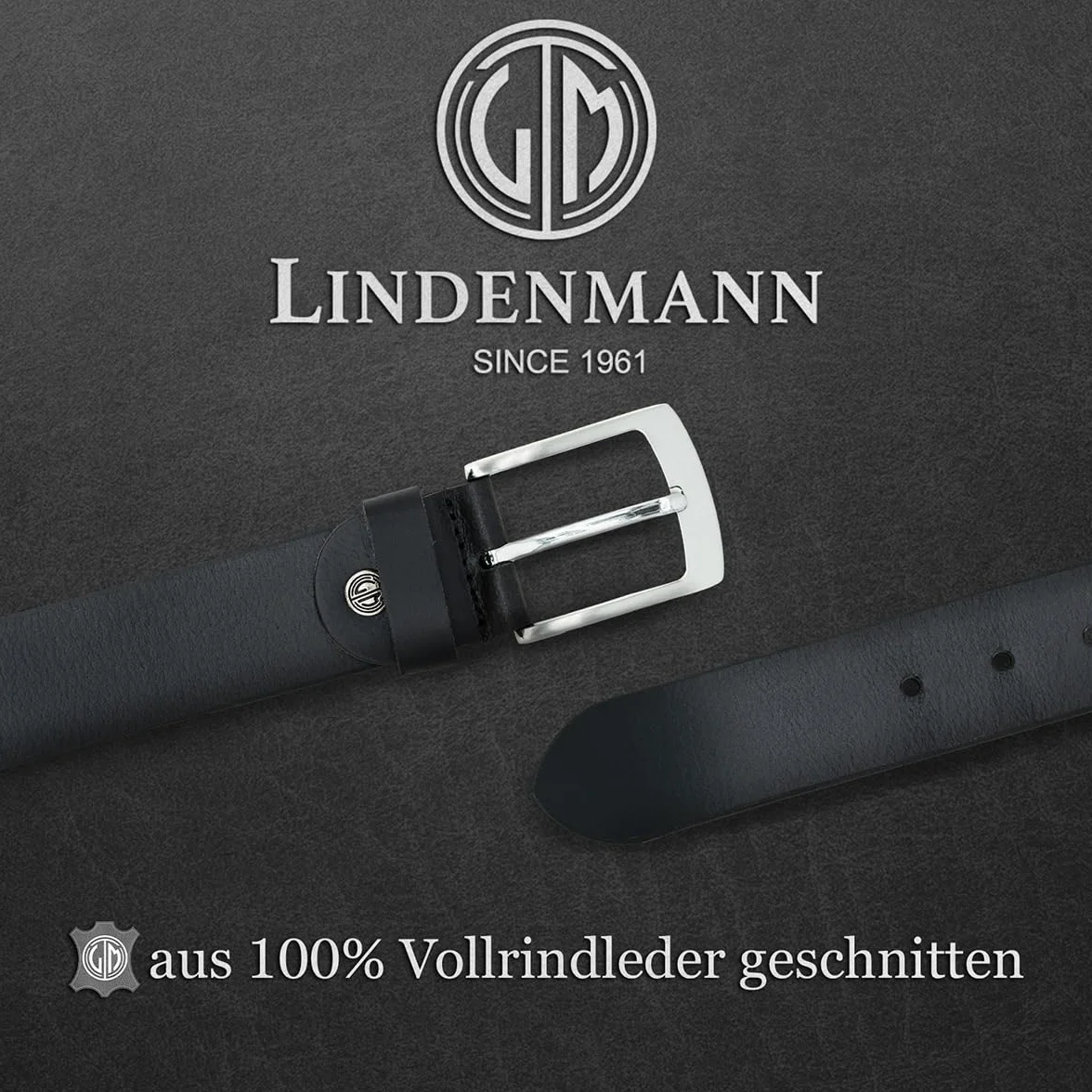 Lindenmann cintura uomo cintura in pelle di bufalo, 40 mm di larghezza e 3,5 mm - 4 mm di spessore, accorciabile, cintura, cintura in pelle, cintura jeans, XL, nero