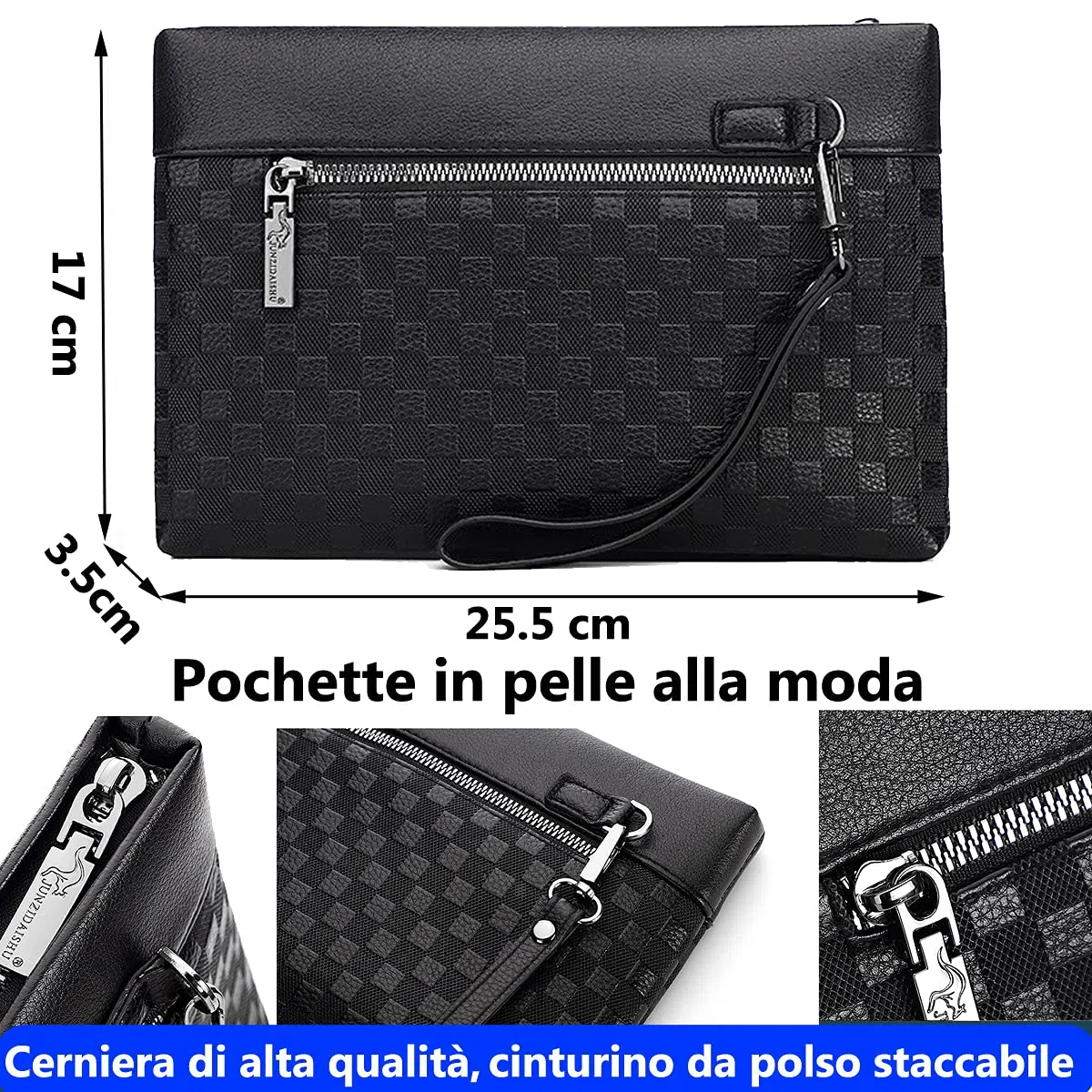 A-QMZL Pochette Uomo Pelle Pochette Business di Grande Capacità Pochette Buste Borsette Fessura Carte Tasche con Cerniera Portafogli Uomo con Cinturino Polso Borsa da Polso Lavoro Viaggio Casual
