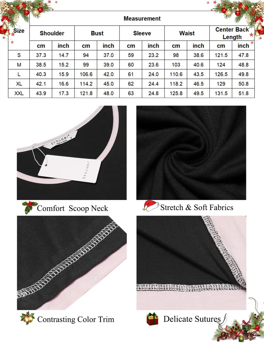 Ekouaer Camicia da Notte Donna Manica Lunga Girocollo Lungo da Notte Invernale Pigiama Comodo Ampio Sexy Camicie Tinta Unita Abbigliamentoda Casa S-XXL