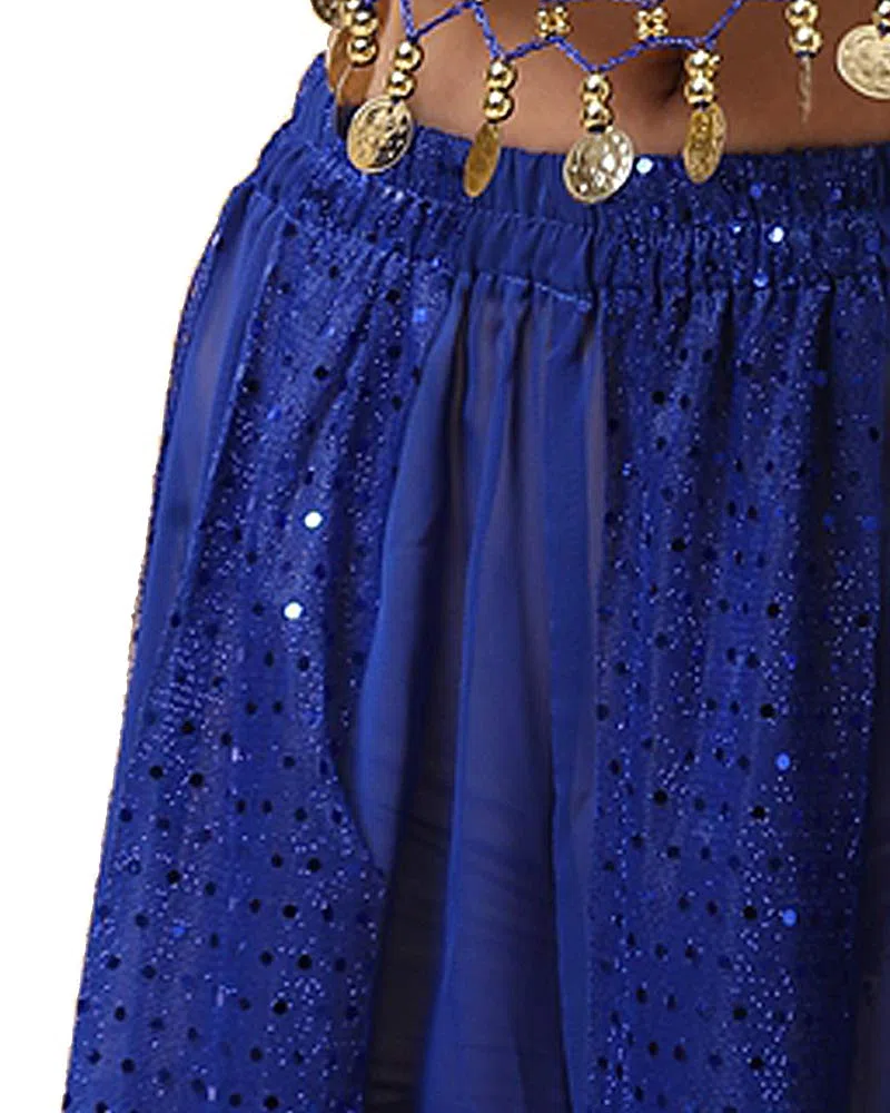 Completo da 2 Pezzi in Costume da Danza del Ventre a Tema Indiano di Bollywood per Donne con Top e Pantaloni (150-170cm, 30-60kg)