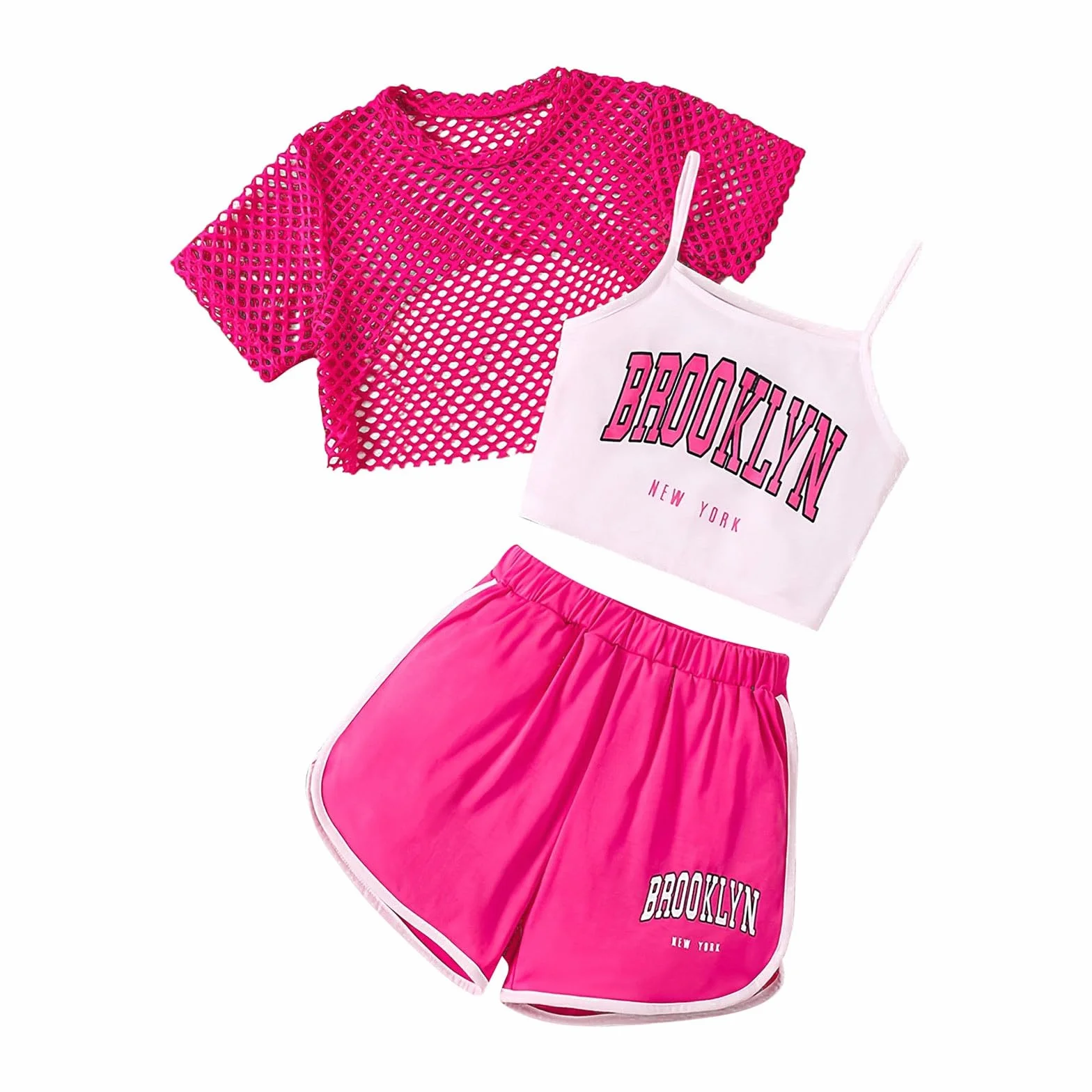 Abiti estivi per ragazze, set da 3 pezzi, casual, vestibilità ampia, top senza maniche, pantaloncini, per attività all'aperto, età 8-14, abbigliamento da gioco comodo e traspirante. #12