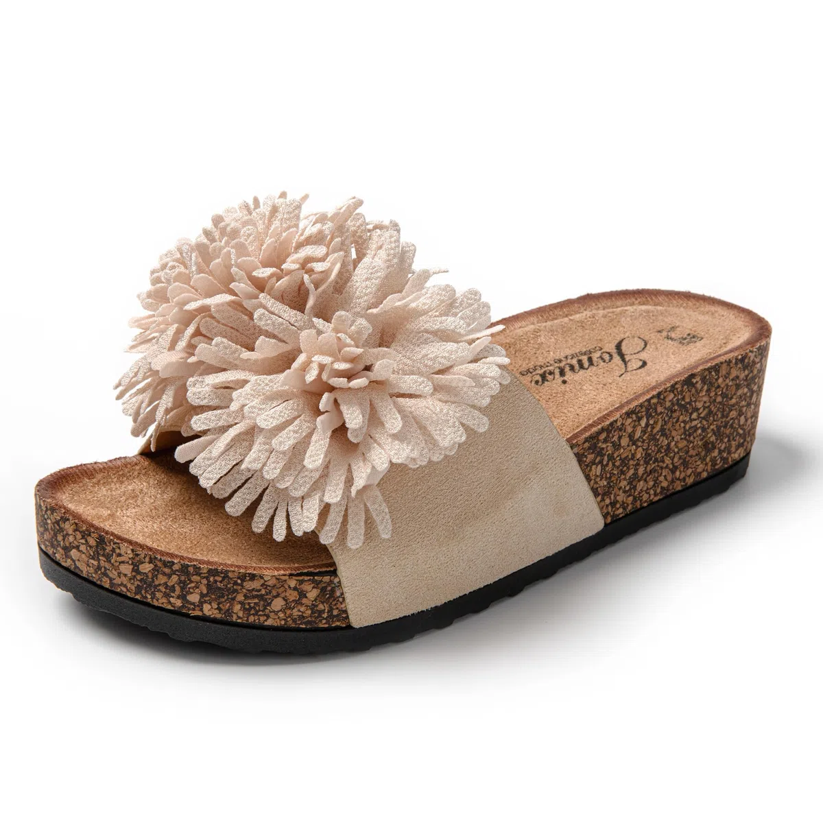 JOMIX Ciabatte Donna Estive con Fiore 3D Sandali Zeppa Comodi con Suola Sughero da Spiaggia Vacanza e Casa Leggeri e Alla Moda