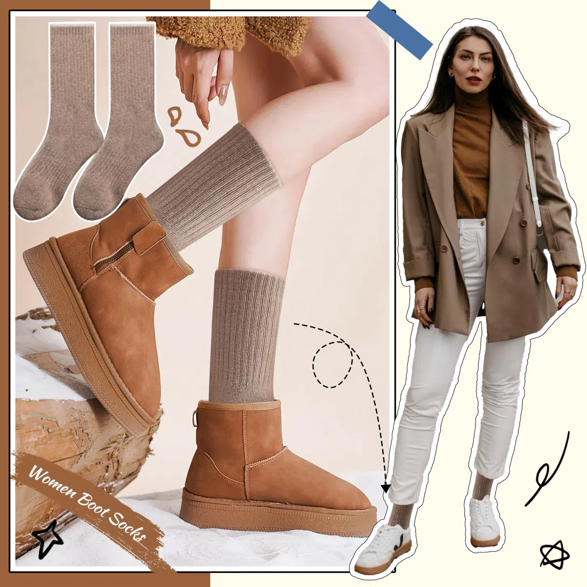 EBMORE Calzini donna in lana merino, calze termhiche invernali spugna lavoro caldo per trekking regalo donna 5 paia