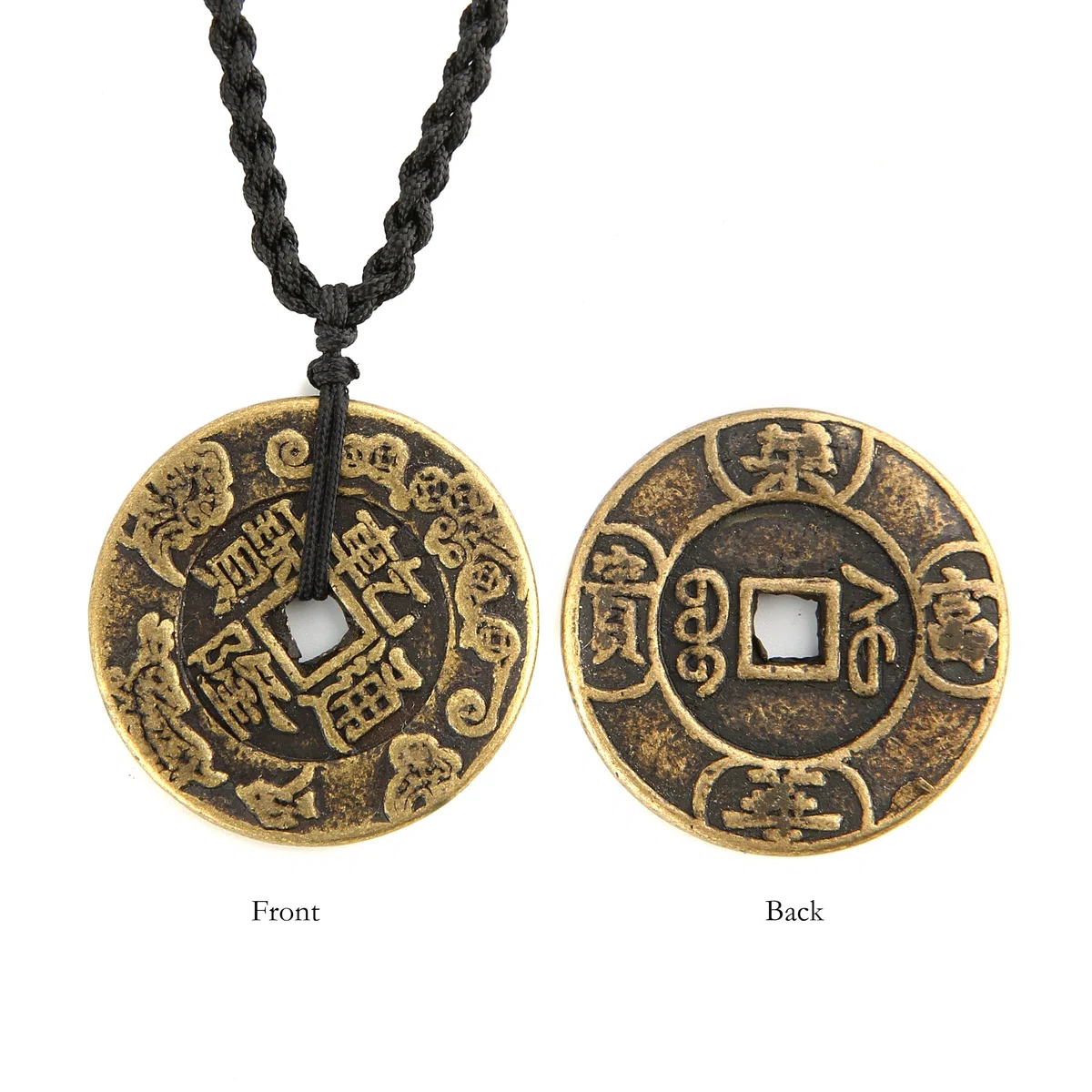 HZMAN Brass Talisman Chinese Lucky Coin Charm Pewter Pendant Necklaces for Wealth and Success
