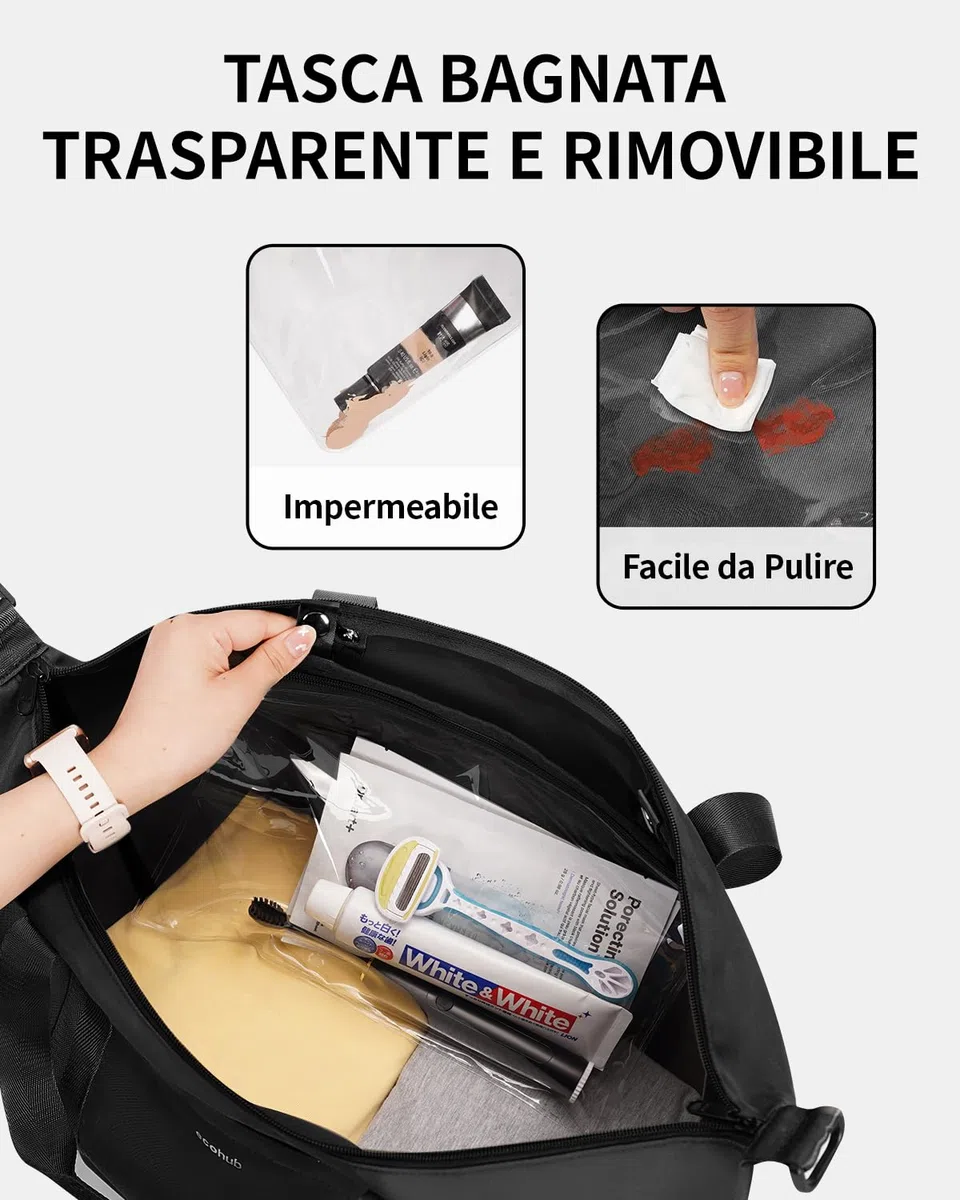 EHOHUB Borsa da Viaggio Pieghevole, Borsone da Viaggio Resistente All'acqua 40x30x20 Per Donna e Uomo, Bagaglio a Mano per Ryanair con Tasca Bagnata per Aereo, Palestra, Weekend, Nero