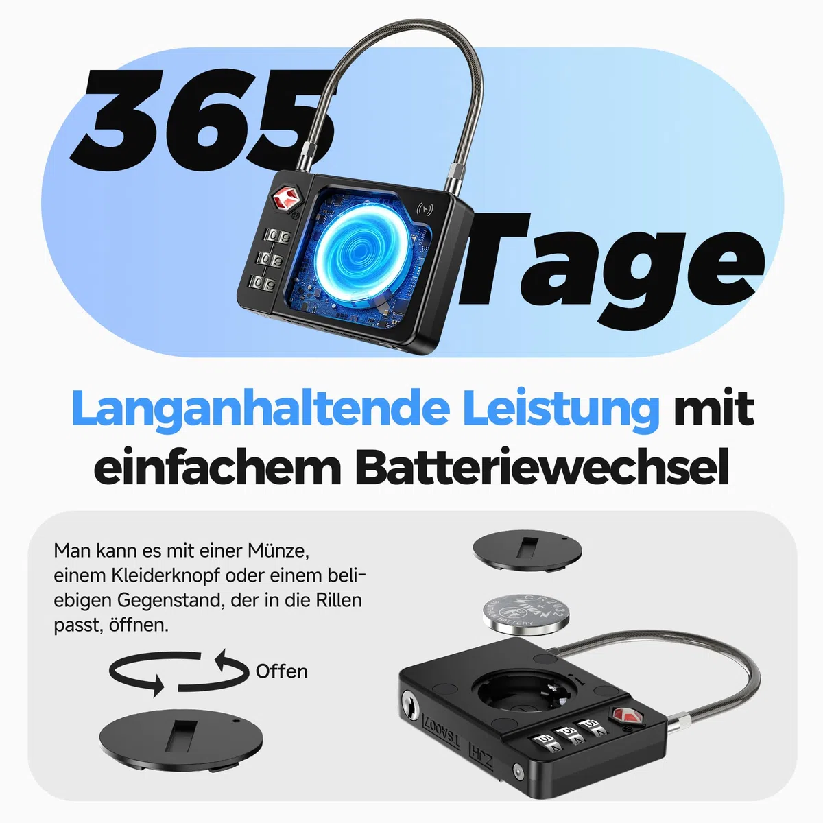 MiLi Lucchetto intelligente per valigia con tracker, lucchetto da viaggio approvato TSA, compatibile con iOS Dov’è & Google Funzioni Trova App, lucchetto a combinazione per valigia