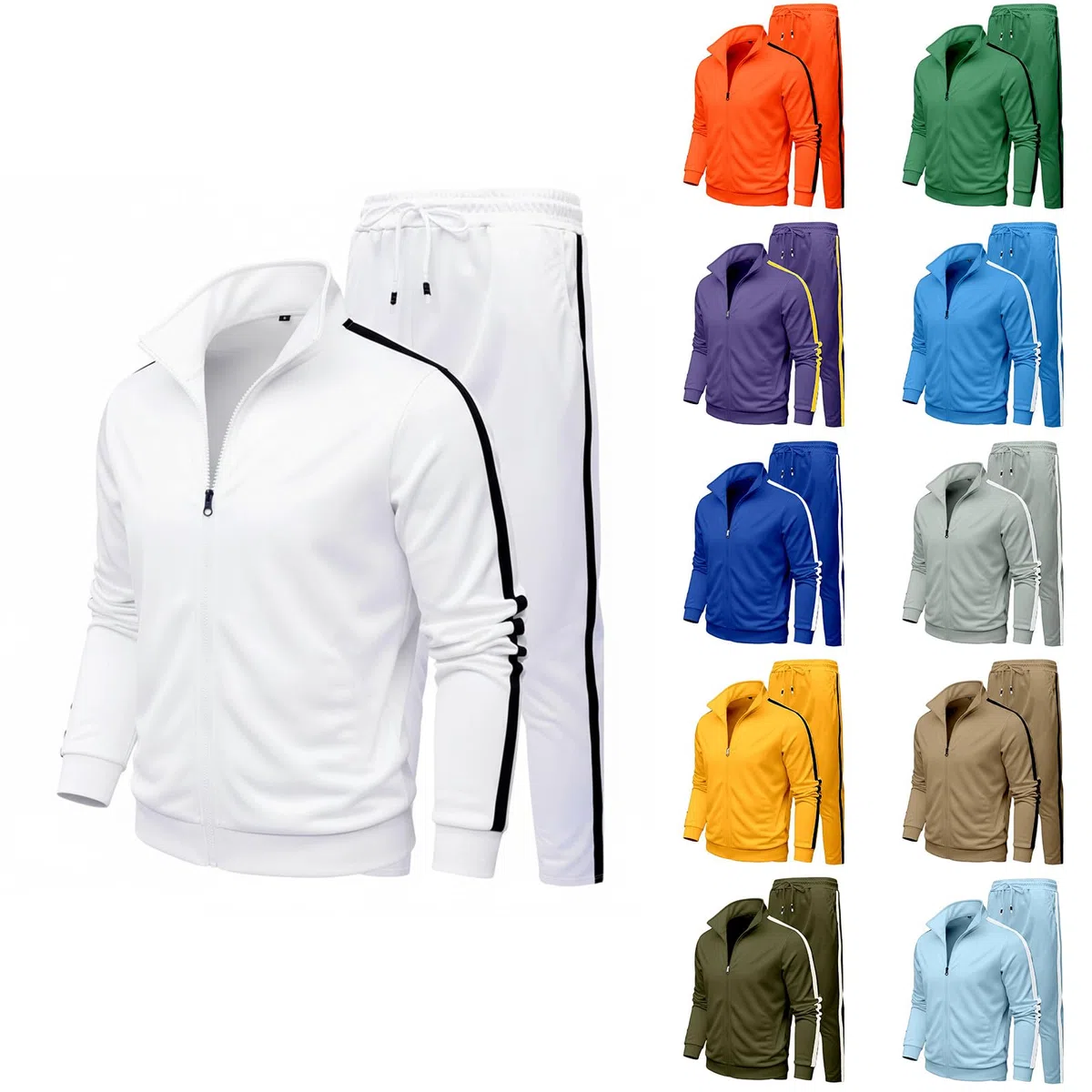 Generisch Tuta da uomo, 2 pezzi, con chiusura lampo, felpa e pantaloni da jogging, set tracksuit baggy tracksuit completo gonna vintage Y2K Hip Hop Streetwear