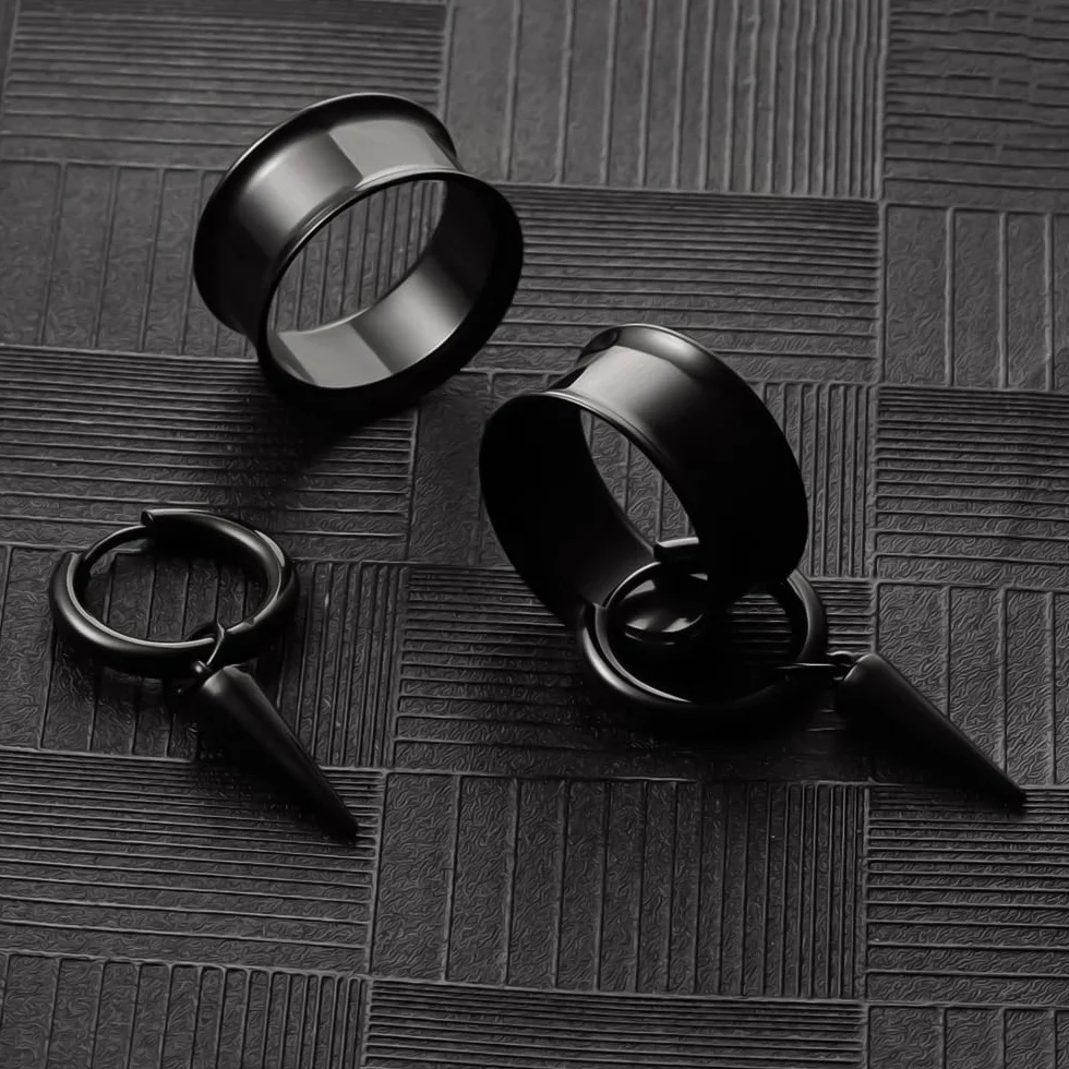 DOEARKO Dilatatori Lobo 1 Paia Dilatatore Piercing Orecchio in Acciaio Inossidabile Nero Cerchio Ear Stretching Piercing Corpo Gioielli per Uomini e Donne 8-22mm