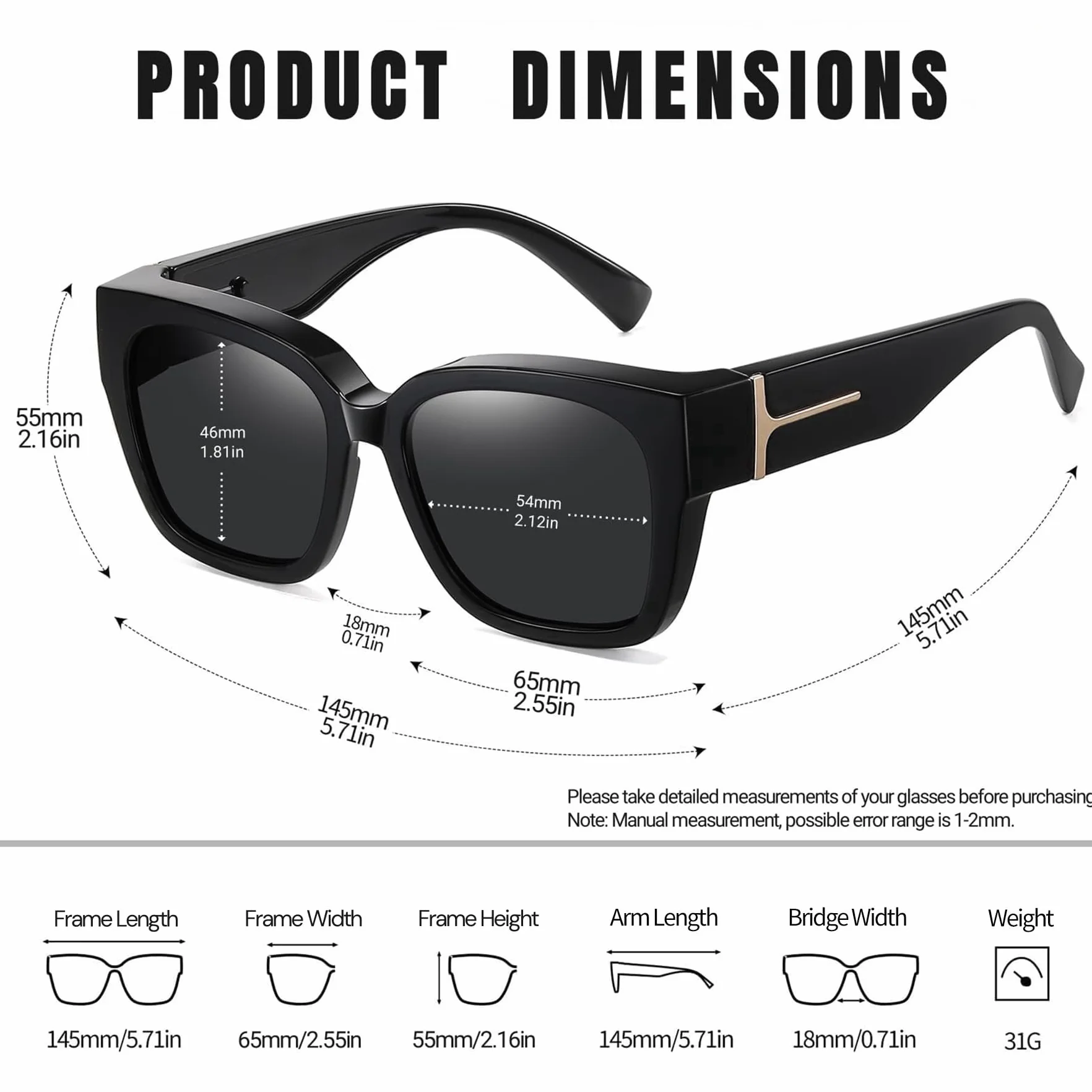 KANASTAL Sovraocchiali da Sole Donna Uomo Polarizzati UV400 Occhiali da Sole Quadrati sopra Occhiali Alla Moda TR90 Fit over Glasses Sunglasses